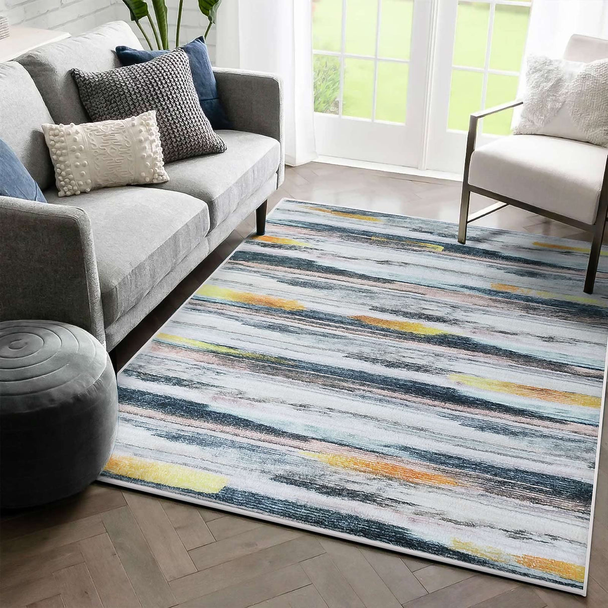 Area Rugs Soft Carpet Modern Cashmere Rug for Bedroom Living Room Floor Mat Indoor Home Decorative Rugs(Black Gold,(120 x 160 cm))