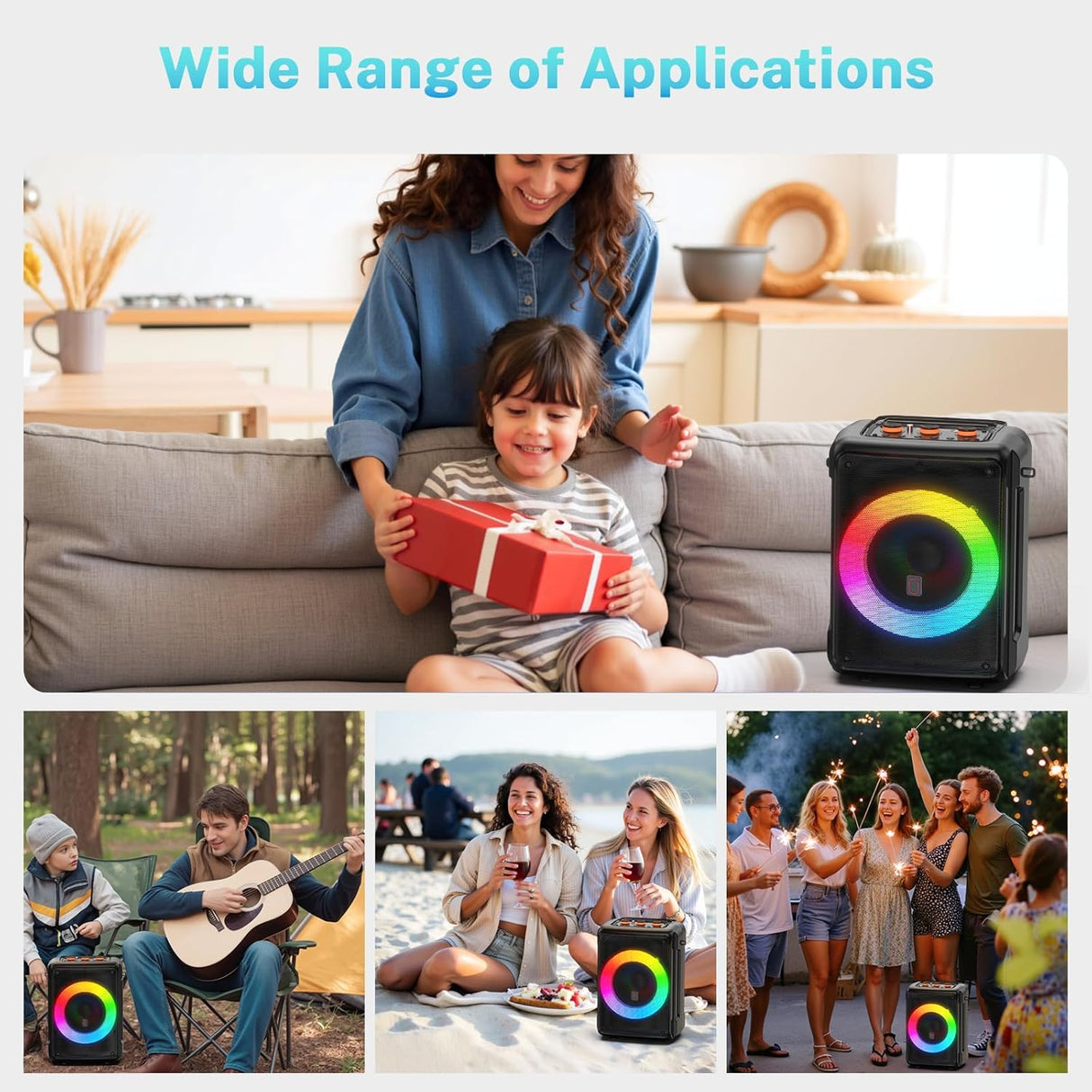 Karaoke Machine with 2 Microphones, Bluetooth Portable Speaker with DJ Party Lights, Support TWS, REC & PA, Ideal for Birthdays, Family Gatherings & Events (Black)