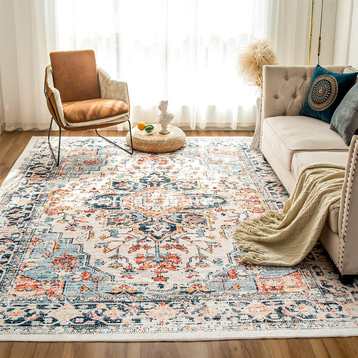 Washable Colourful Vintage-Style Area Rug