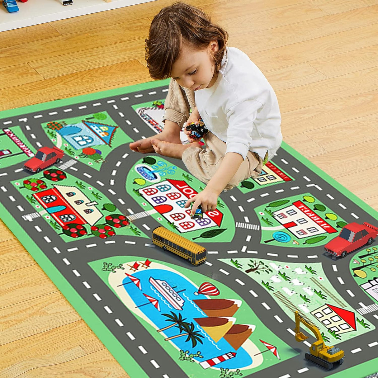 Play Mat Kids Rug Carpet Playmat Extra Large Learn Have Fun Safe Road Traffic System Multi Color Study Activity Centerpiece Play Mat for Playing with Cars for Bedroom Playroom