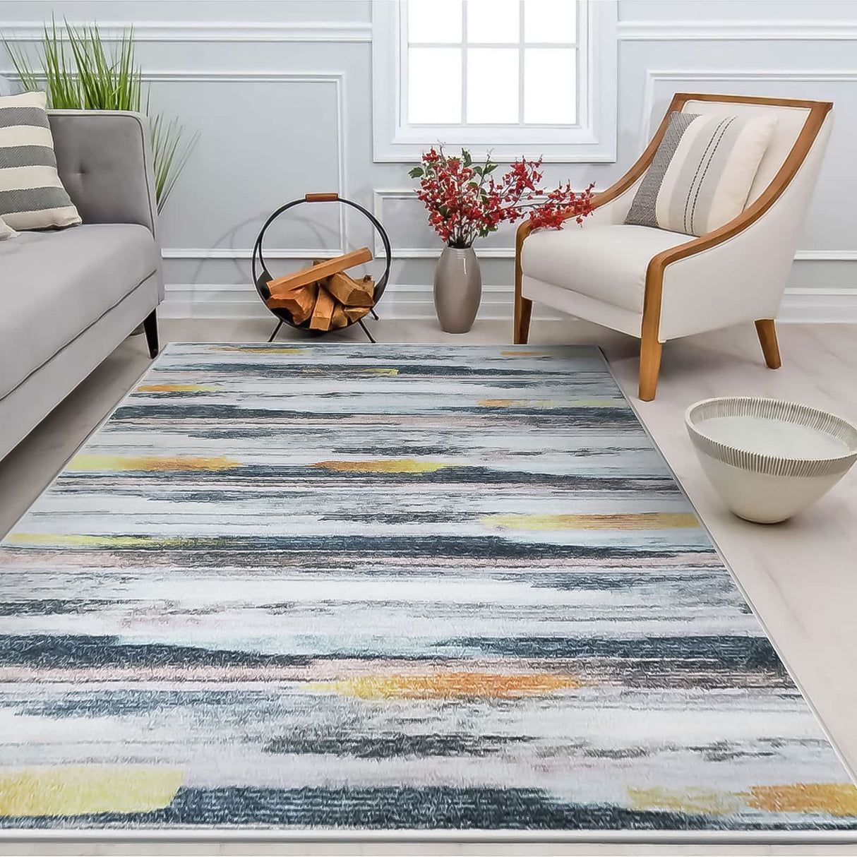 Area Rugs Soft Carpet Modern Cashmere Rug for Bedroom Living Room Floor Mat Indoor Home Decorative Rugs(Black Gold,(120 x 160 cm))