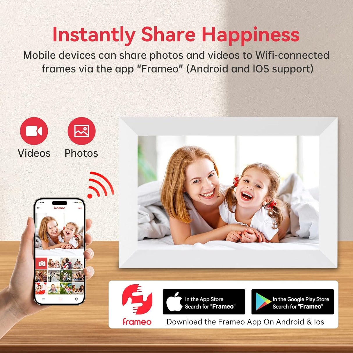 Frameo WiFi Digital Picture Frame 32GB Memory 10.1 Inch, 1280x800 HD IPS Touch Screen Photo Frame Electronic, Easy Setup, Share Photos or Videos Anywhere via Free Frameo APP