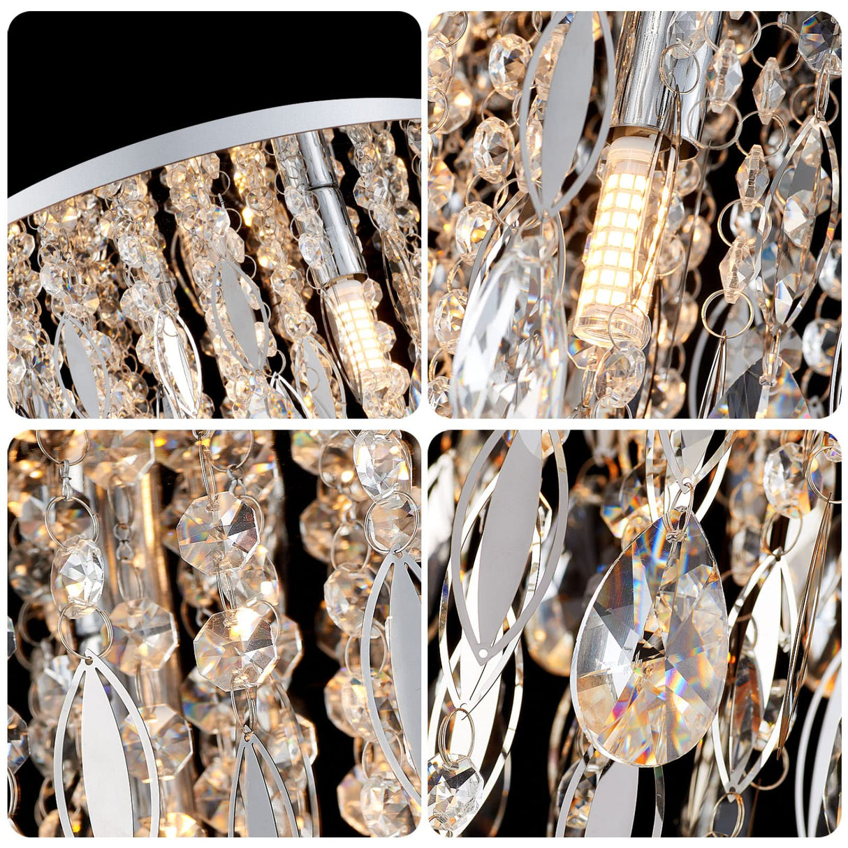 Luxury Modern Crystal Chandelier Ceiling Flush Mount Light Fixture for Bedroom Living Room Kitchen Corridor Stairwell Aisle Hallway, ¢35cm x H38cm, Chrome, 4-Lights, G9 Holder