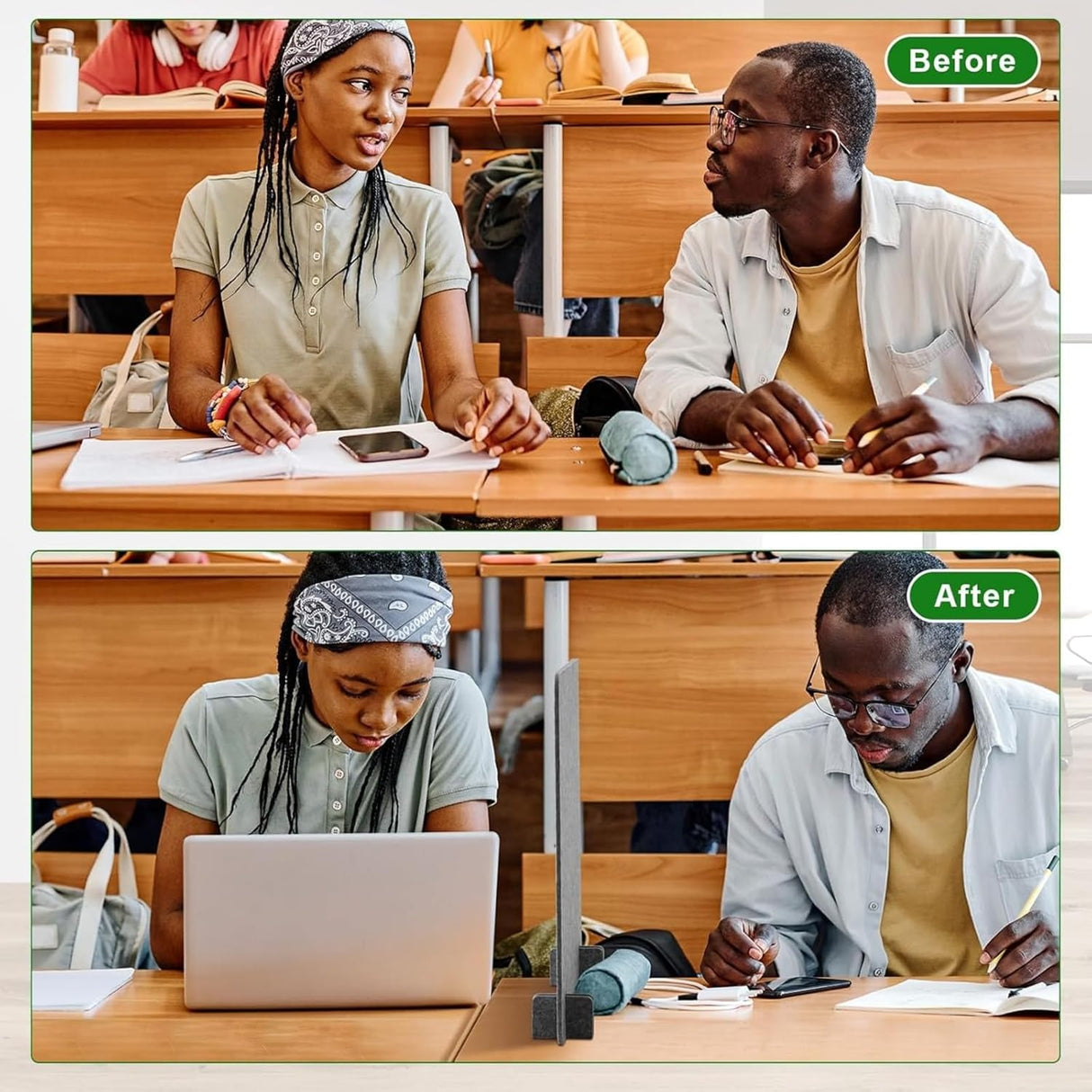 Zeyfon 6Pcs Acoustic Desk Divider Desk Partition 60cm x 60cm Stand Up Freestanding Desk Privacy Panel Noise and Visual Distractions Reducing Table Divider for Student Reception Area Office,Light Grey