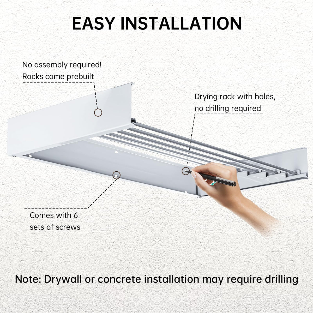 Roccar 80cm Folding Wall Drying Rack – 5 Aluminium Rods