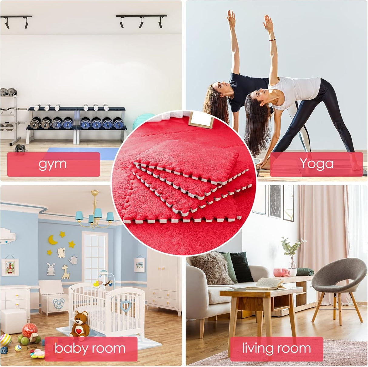 Fluffy Area Rug, 30cm Square Plush Foam Floor Mat Playmat for Kids, 4Pcs Shaggy Detachable Furry Carpet, Couch Cover Seat Cushion Play Mat for Bedroom Playroom Decor