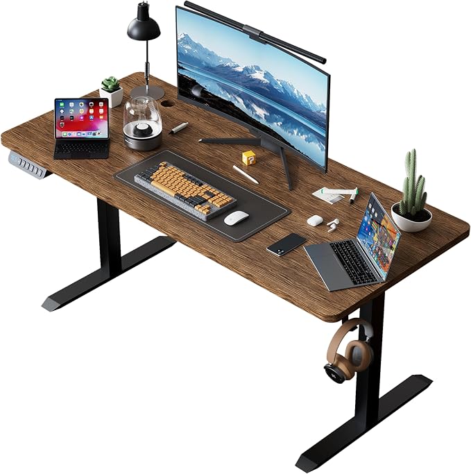 Electric Height-Adjustable Standing Desk – 120 × 60 cm, Brown Top