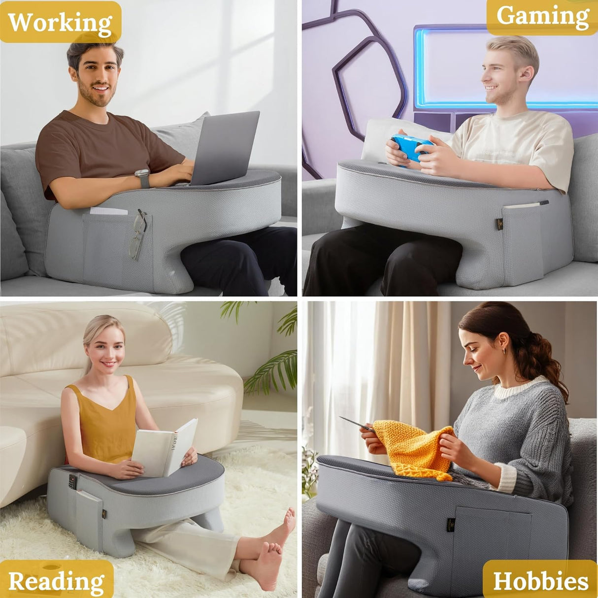 Lap Desk Pillow - Gaming Pillow, Reading Pillow, Laptop Desk for Bed, Couch Desk, Luxurious Lap Pillow Desk Supports Arms Shoulders Neck, Memory Foam