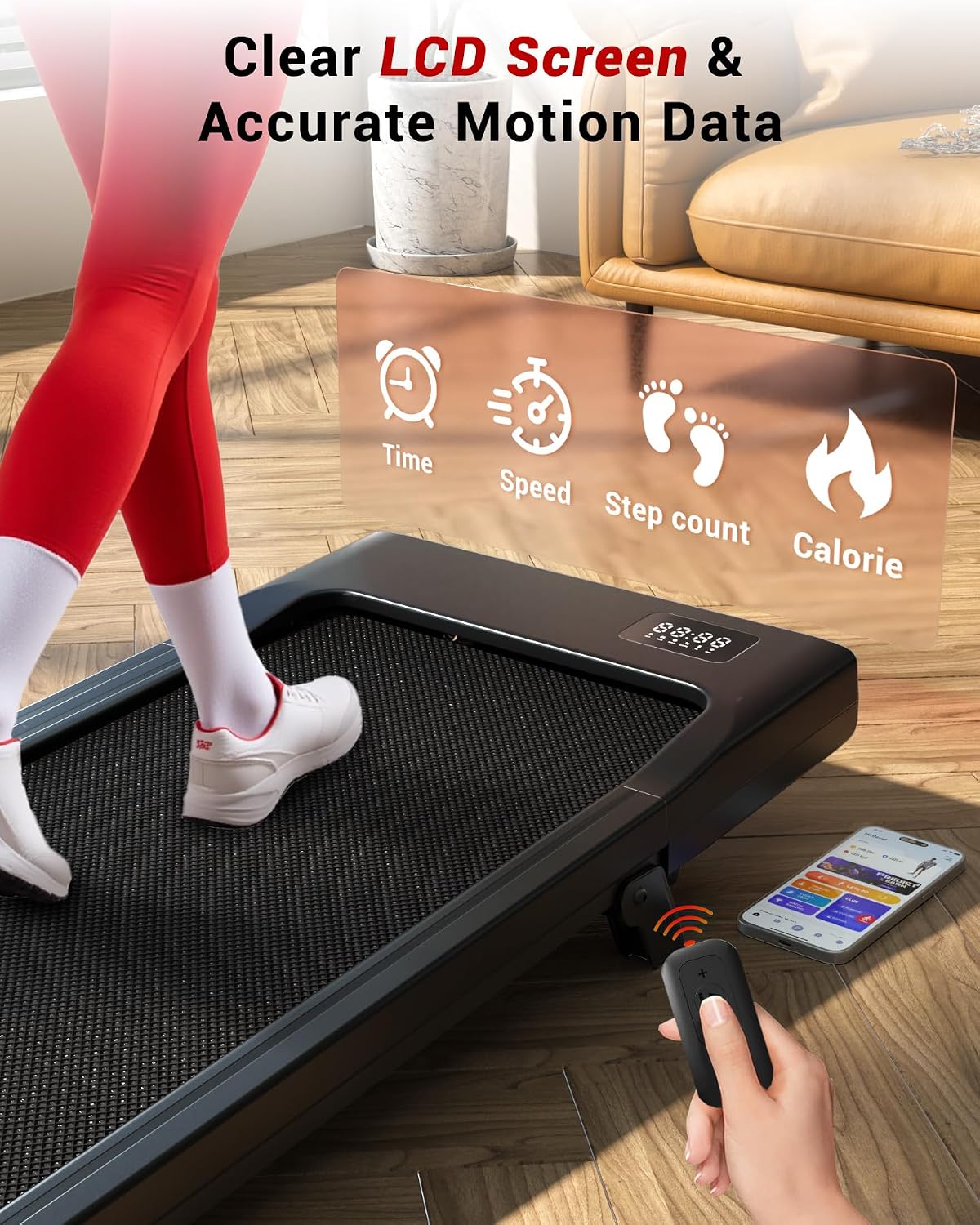 Under desk treadmill in use