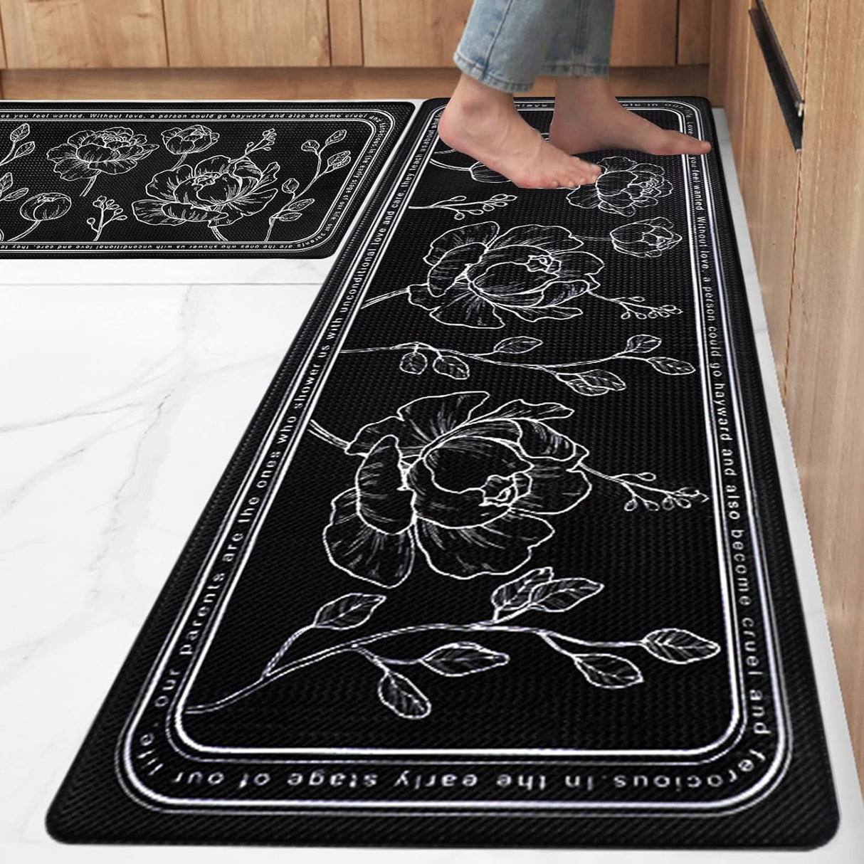 Kitchen Mat 2PCS, Cushioned Kitchen Mats for Floor, Anti-Fatigue Mat Waterproof Kitchen Rug Set of 2 Non-Skid Comfort Standing Mat for Kitchen, Office, Sink, Laundry, 17"x29"+17"x47"