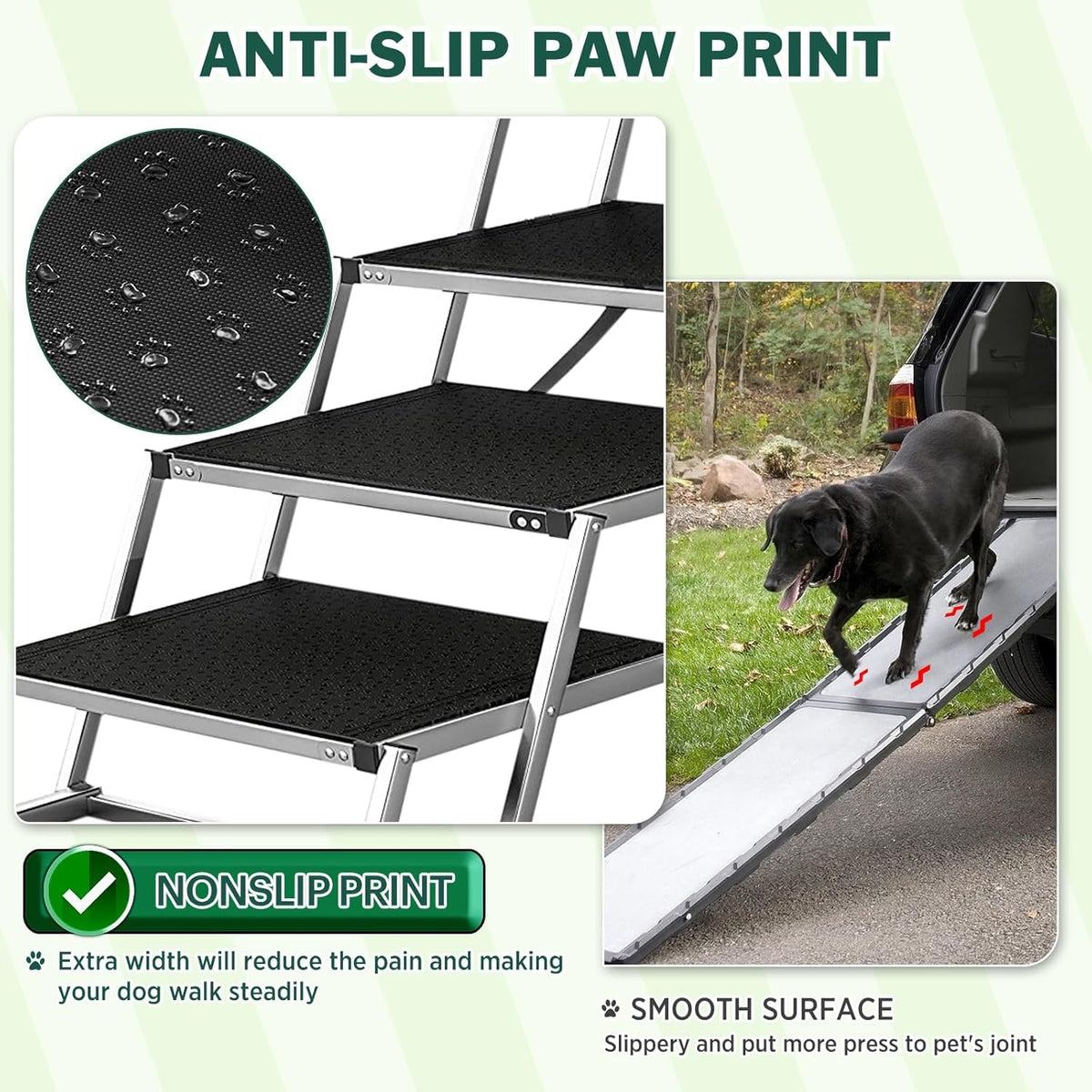 Extra-Wide Folding Dog Car Stairs – 48.7 cm, 100 kg Capacity