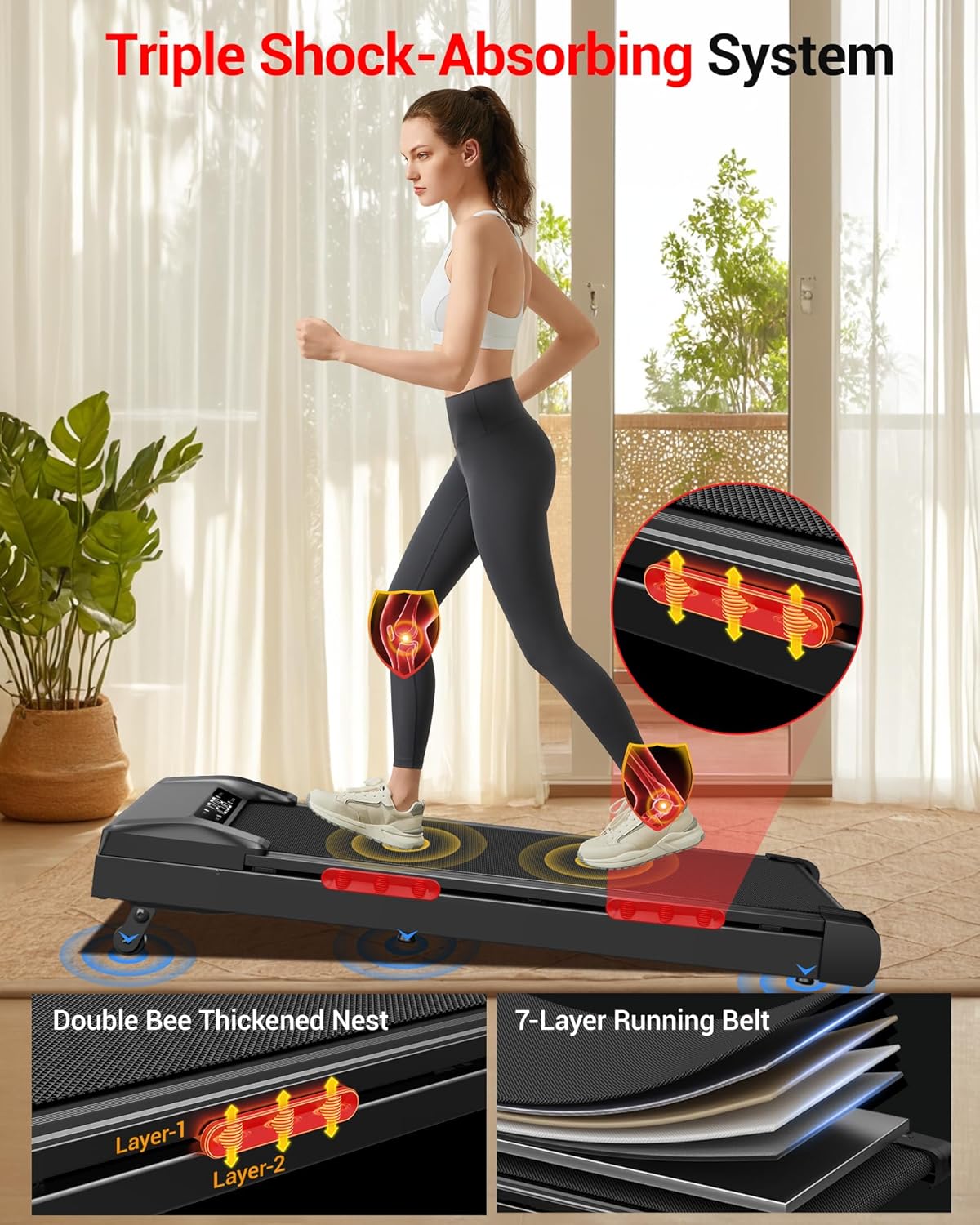 10% Incline Treadmill with Handle for Home and Office, Foldable Treadmills with 265 Lbs Weight Capacity, 2.5HP Quiet Walking Pad Treadmill, Three LED Screen Display