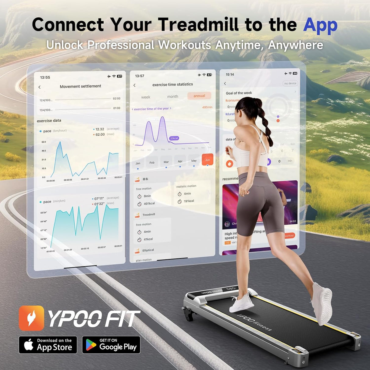 YPOO Walking Pad with Incline up to 6%, Treadmill for Home with LED Display, 136KG Portable Installation-Free Under Desk Treadmill with APP, Easy to Store Running Walking Machine