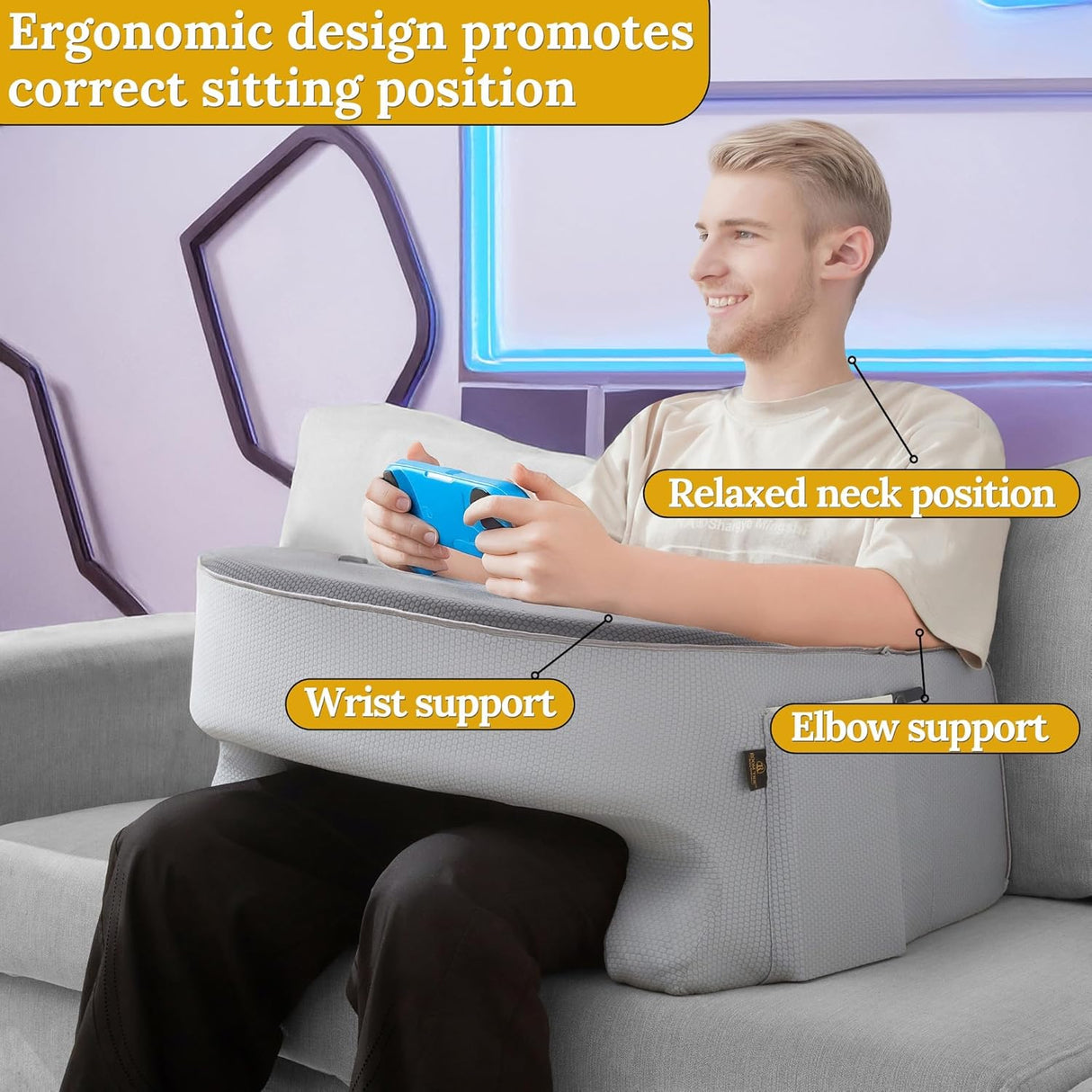 Lap Desk Pillow - Gaming Pillow, Reading Pillow, Laptop Desk for Bed, Couch Desk, Luxurious Lap Pillow Desk Supports Arms Shoulders Neck, Memory Foam