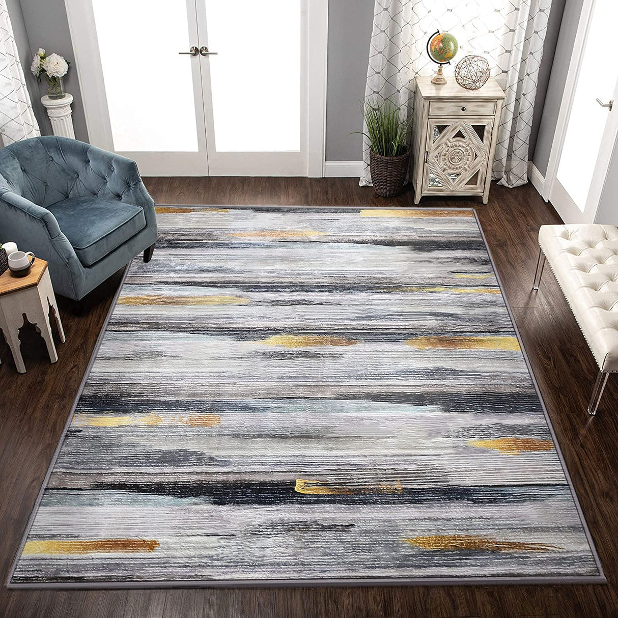 Area Rugs Soft Carpet Modern Cashmere Rug for Bedroom Living Room Floor Mat Indoor Home Decorative Rugs(Black Gold,(120 x 160 cm))