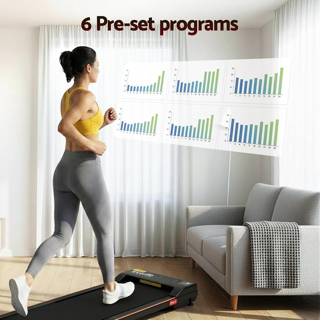 Everfit Walking Pad Treadmill, 3 in 1 Under Desk Treadmills with 12% Incline for Home and Office, 2HP Quiet Walking Pad Portable Treadmill with 6 Preset Programs, Remote Control