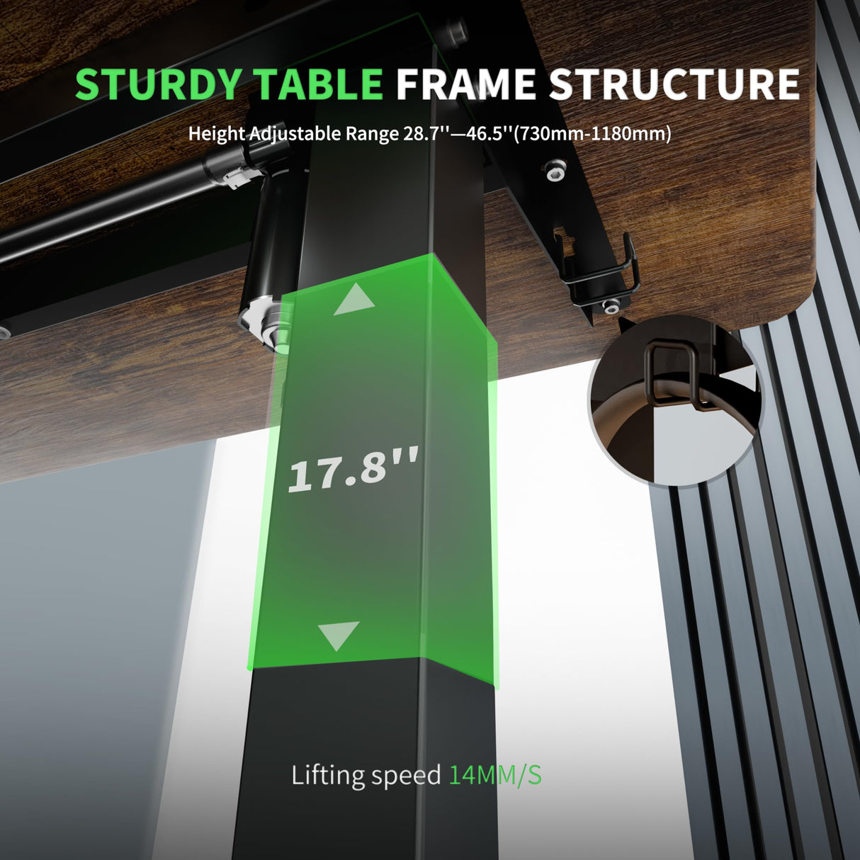 Electric Standing Desk 110x60cm (43.3"x23.6"), Height Adjustable Standing Desk with Splice Board, Stand Up Desk with Hook and Memory Smart Handset(Black Frame + Rustic Brown Desktop)