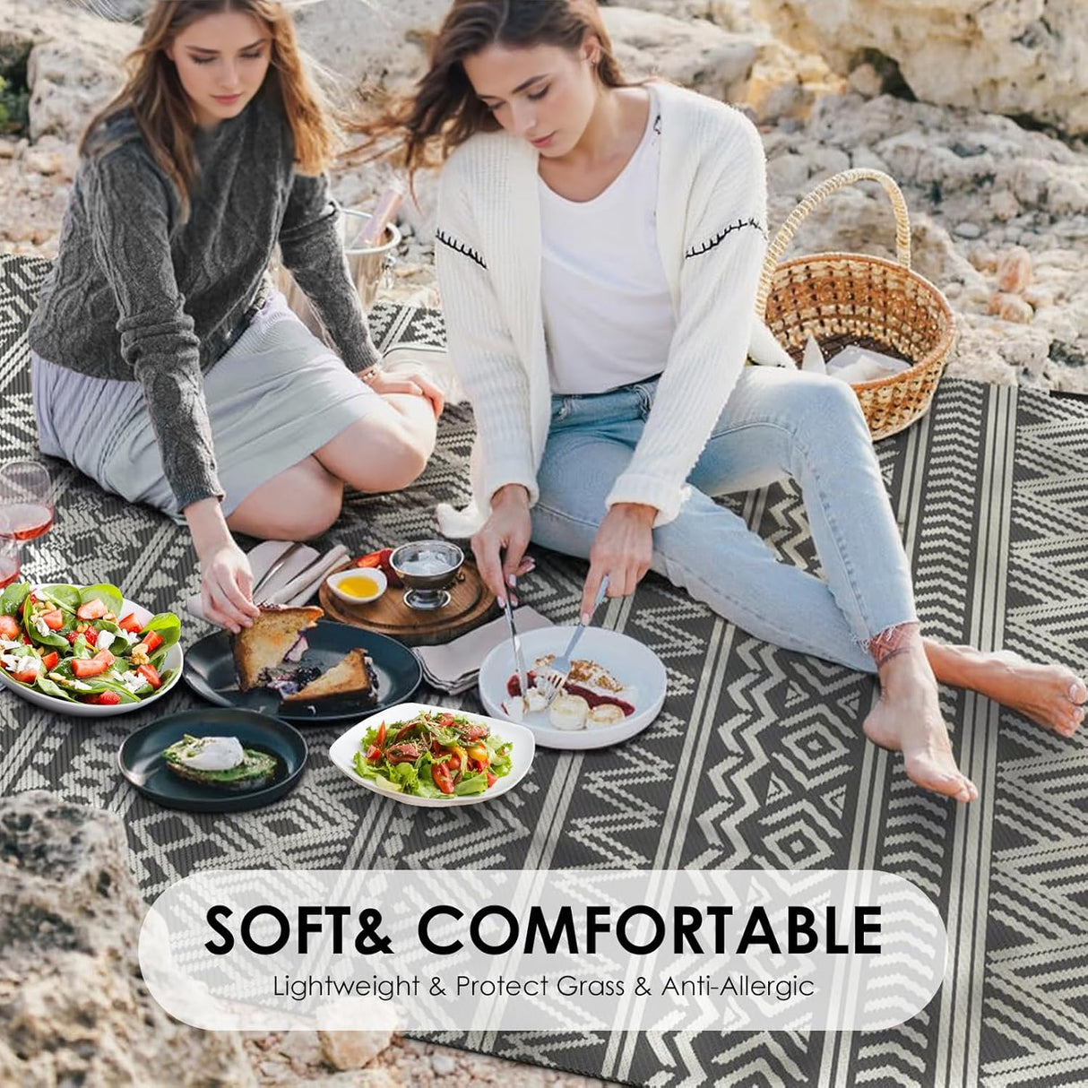 DAWNTREES Large Waterproof Outdoor Rug for Patio, 152×244cm Reversible Mat – Plastic Camping Rug for RV, Porch, Deck, Camper, Balcony (Bohemia, 152×244cm)