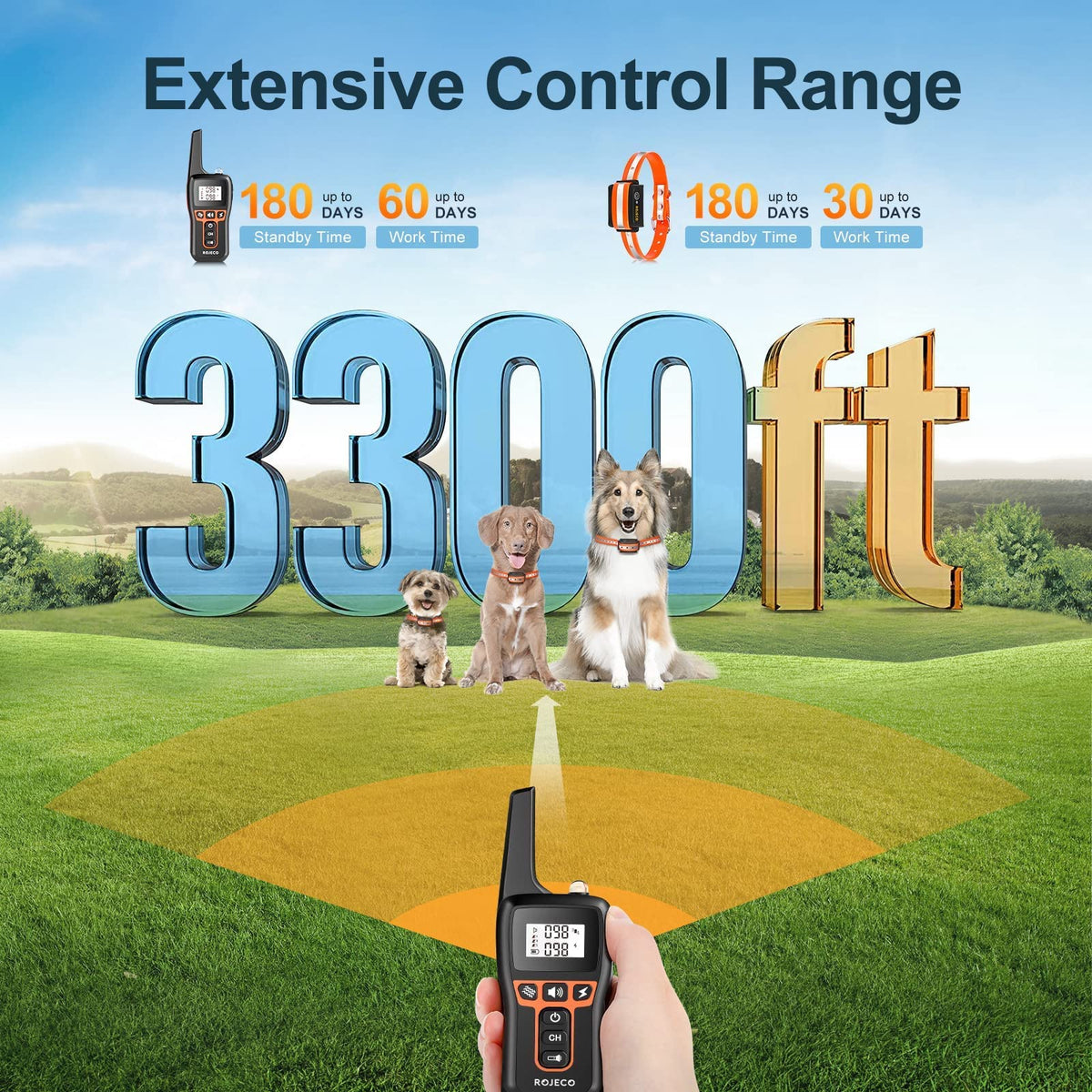 Dog Training Collar with 3300FT Remote,IPX7 Waterproof Rechargeable Shock Collar for Large Medium Small Dog,3 Safe Training Modes with Beep,Vibration and Shock,Adjustable Electronic Dog Collar