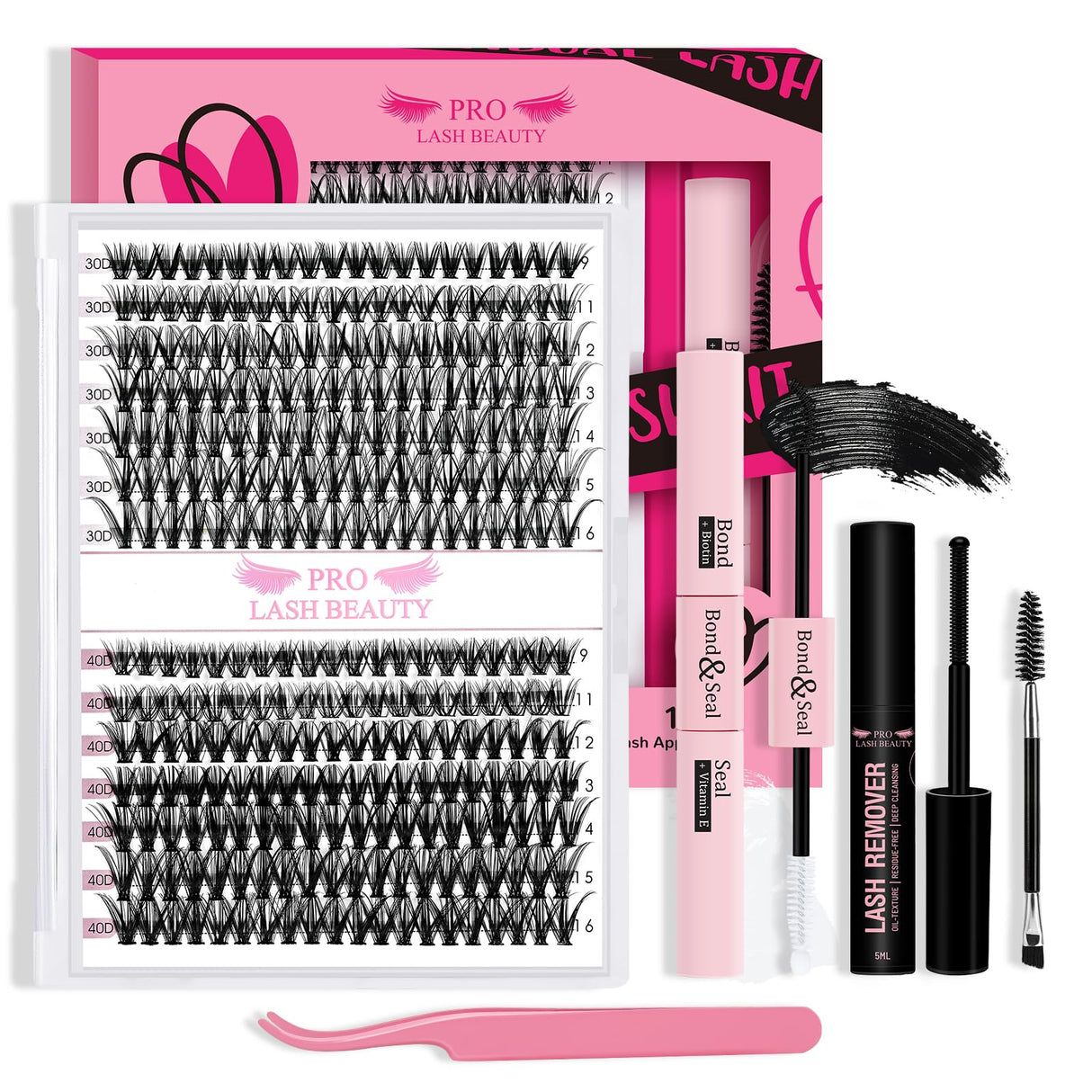 ๐ท๐น๐ถ DIY Lash Extension Kit 280Pcs Lash Clusters Eyelash Extension Kit with Lash Bond and Seal Lash Applicator Individual Lashes Kit Eyelash Brush DIY Various Styles Easy to Apply at Home(30D+40D-9-16mix Kit)