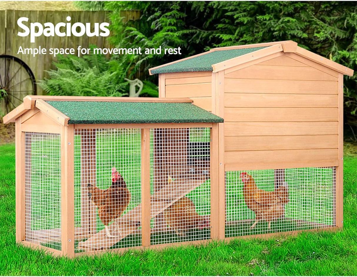 i.Pet Chicken Coop Large Rabbit Hutch, 138 x 49 x 85cm Coops Wooden Pet House Run Cage Walk in Guinea Pig Ferret Bunny Hen Chook, Outdoor Metal Door Roof Ladder Hatch Nestiong Box Farm