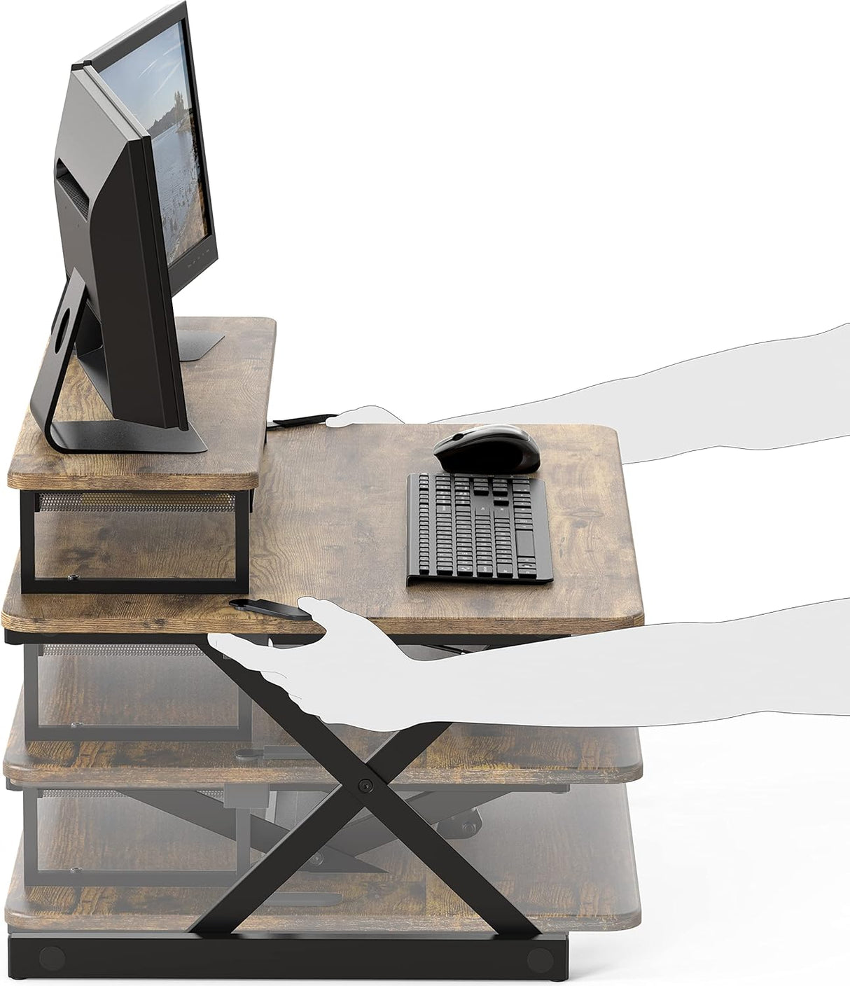 SHW 36-Inch Height Adjustable Standing Desk Converter Sit to Stand Riser Workstation, Rustic Brown