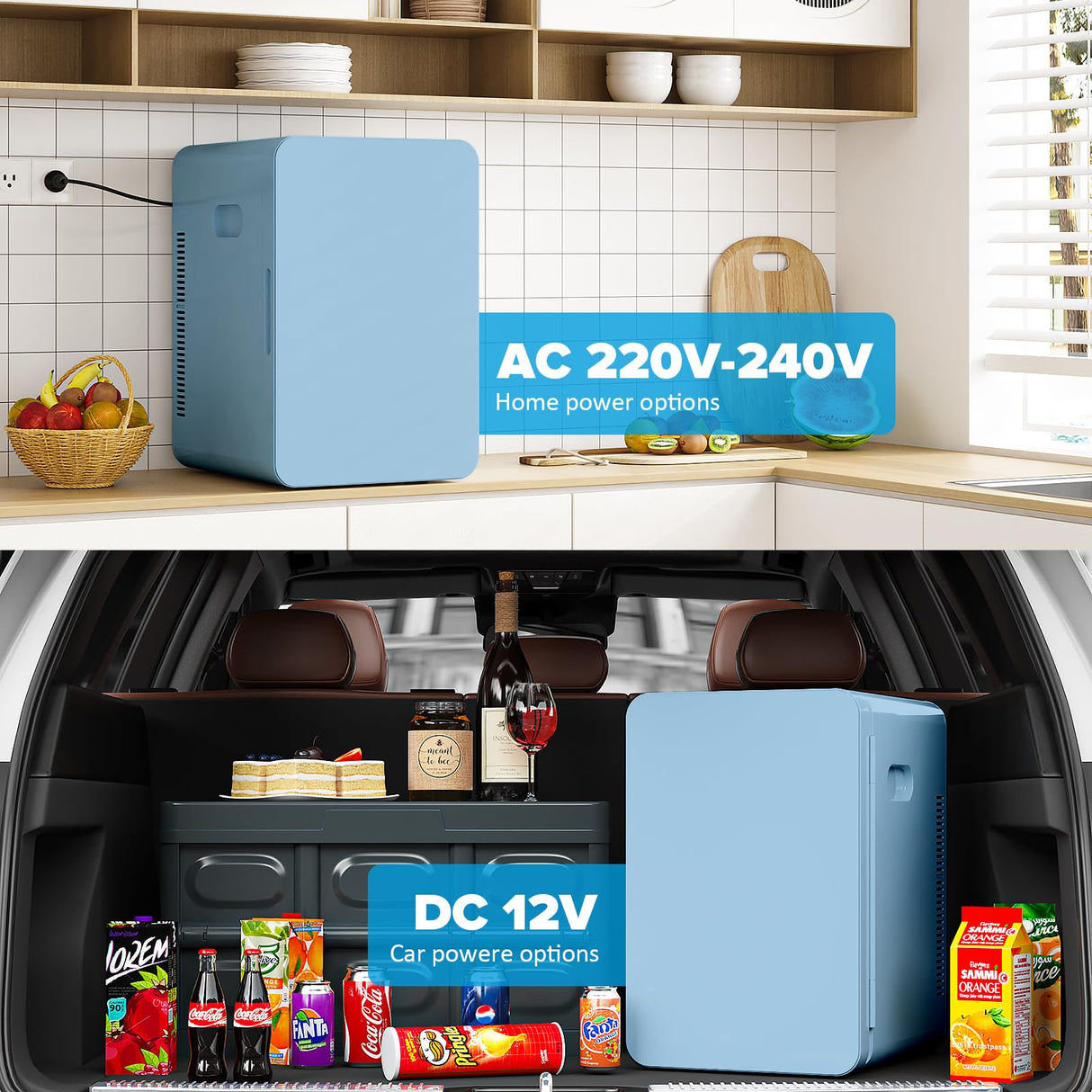 22L Mini Fridge, Portable Car Fridge Makeup Refrigerators AC/DC Powered Electric Cooler and Warmer for Cars, Homes, Offices, and Dorms, Blue