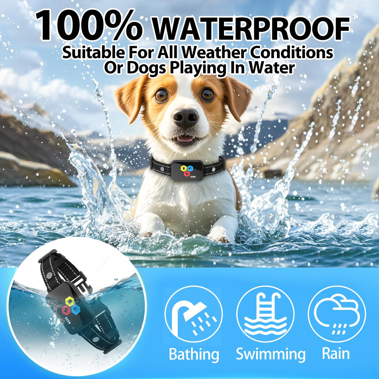 Dog Bark Collar,4 Modes Rechargeable Smart Barking Collar,IP67 Waterproof Shock Collar, Safe Shock Anti Barking Device for Dogs,Dog Barking Collar for Dogs 1-120lbs, Dog Training Device