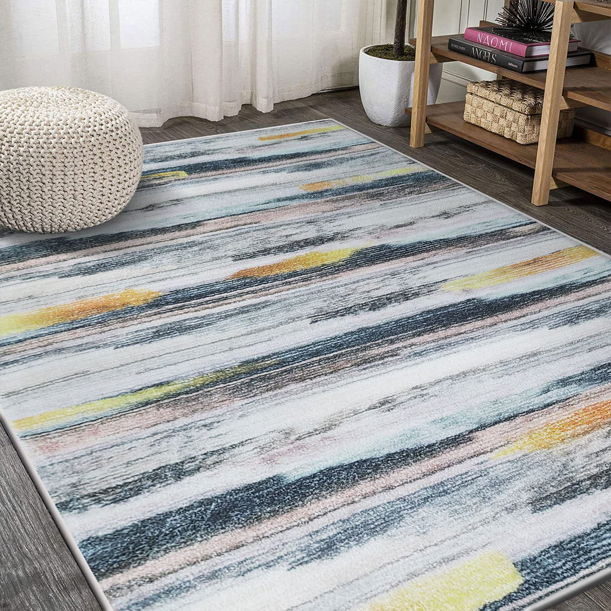 Area Rugs Soft Carpet Modern Cashmere Rug for Bedroom Living Room Floor Mat Indoor Home Decorative Rugs(Black Gold,(120 x 160 cm))