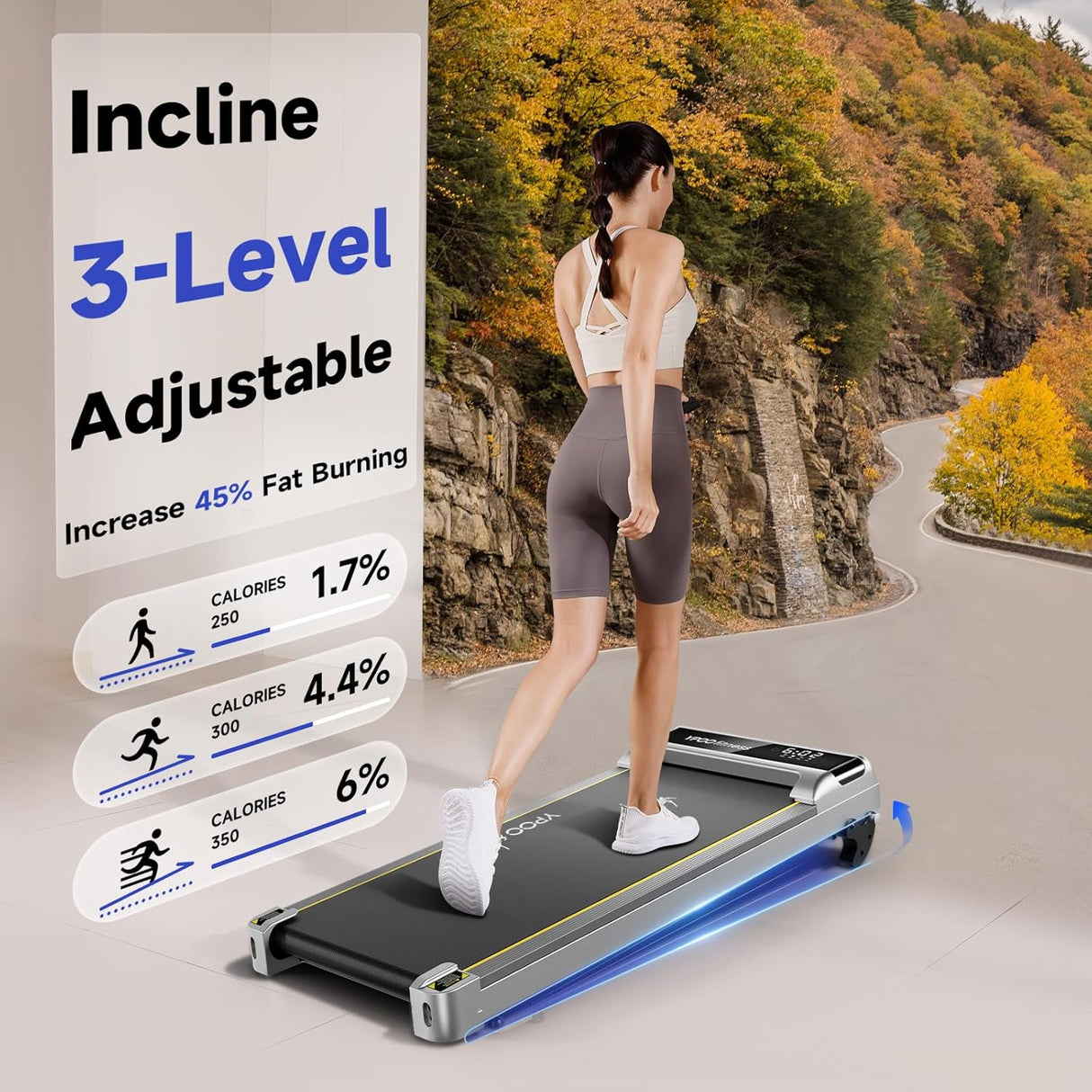 YPOO Walking Pad with Incline up to 6%, Treadmill for Home with LED Display, 136KG Portable Installation-Free Under Desk Treadmill with APP, Easy to Store Running Walking Machine