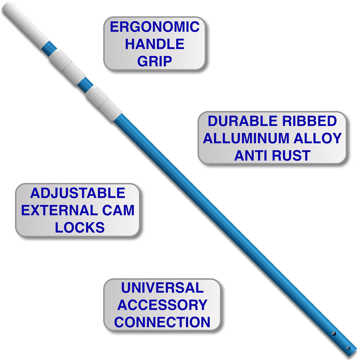 Swimming Pool Pole Telescopic Aluminum Rod for Skimmer Nets Vacuum Heads with Hoses Rakes Brushes | Adjustable Length | 1.1 mm Commercial Thick Pole | Ribbed Finish Blue 270 cm