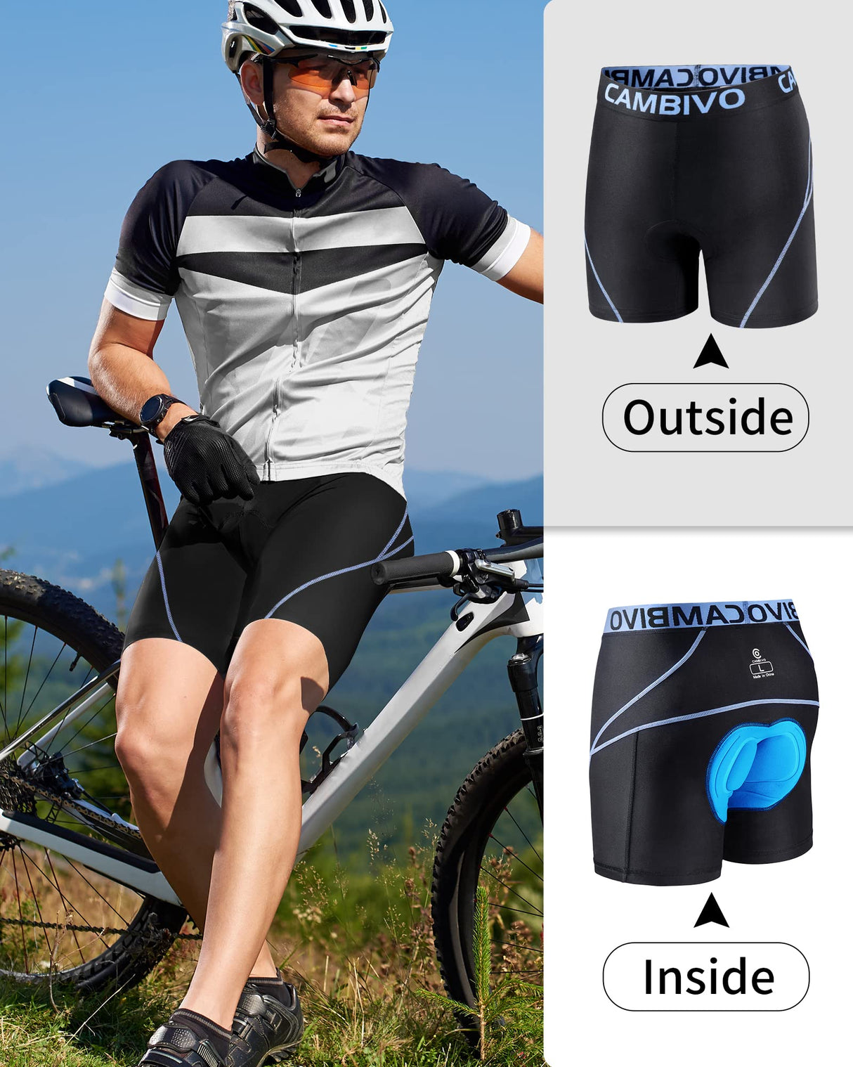 Men Cycling Underwear Shorts 3D Padded Bike Shorts Quick-Dry Cycling Shorts for MTB, Road Bike, Motorcycle, Commute