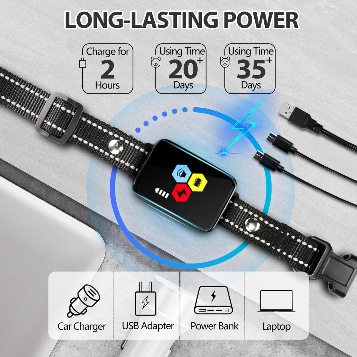 Dog Bark Collar,4 Modes Rechargeable Smart Barking Collar,IP67 Waterproof Shock Collar, Safe Shock Anti Barking Device for Dogs,Dog Barking Collar for Dogs 1-120lbs, Dog Training Device