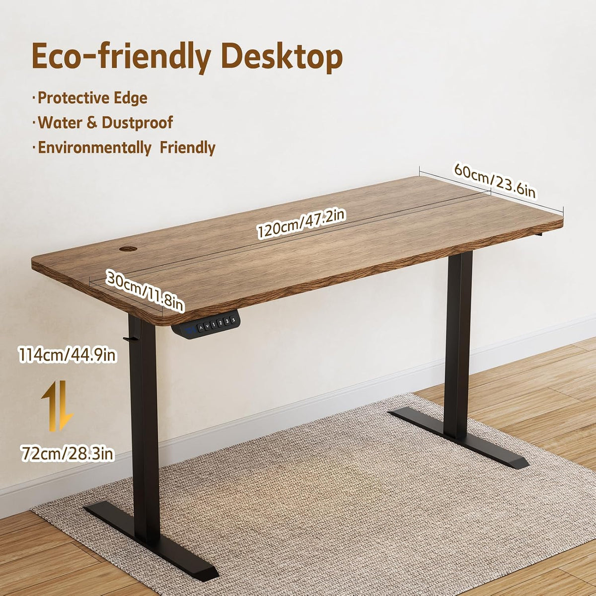 Electric Height-Adjustable Standing Desk – 120 × 60 cm, Brown Top