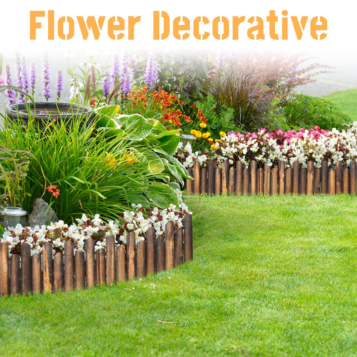 Outdoor Garden Wooden Fence Flexible Decorative Mini Border Expanding DIY Edging Tree Fence for Landscape Yard Maintenance Lawn (Design 2)