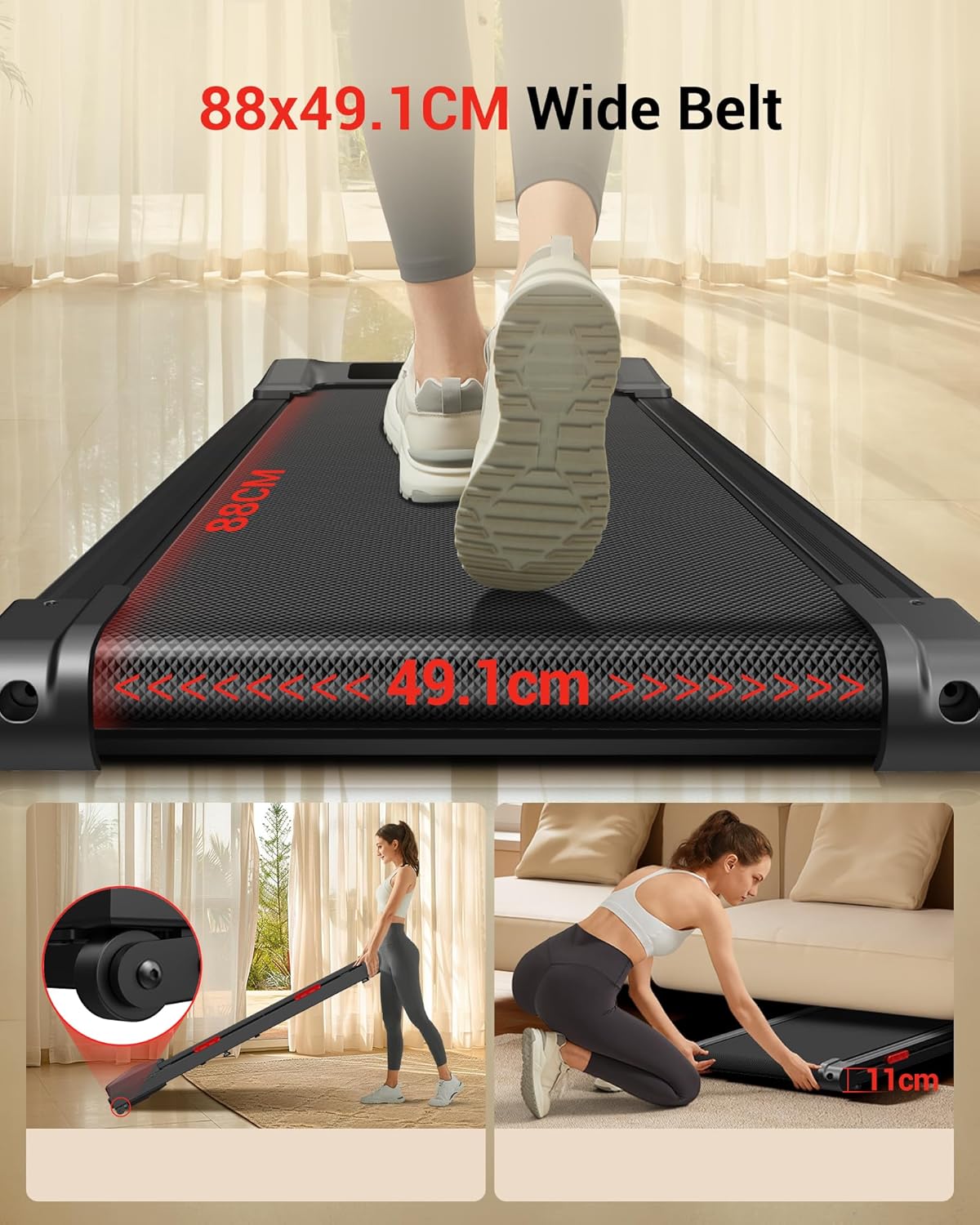 10% Incline Treadmill with Handle for Home and Office, Foldable Treadmills with 265 Lbs Weight Capacity, 2.5HP Quiet Walking Pad Treadmill, Three LED Screen Display