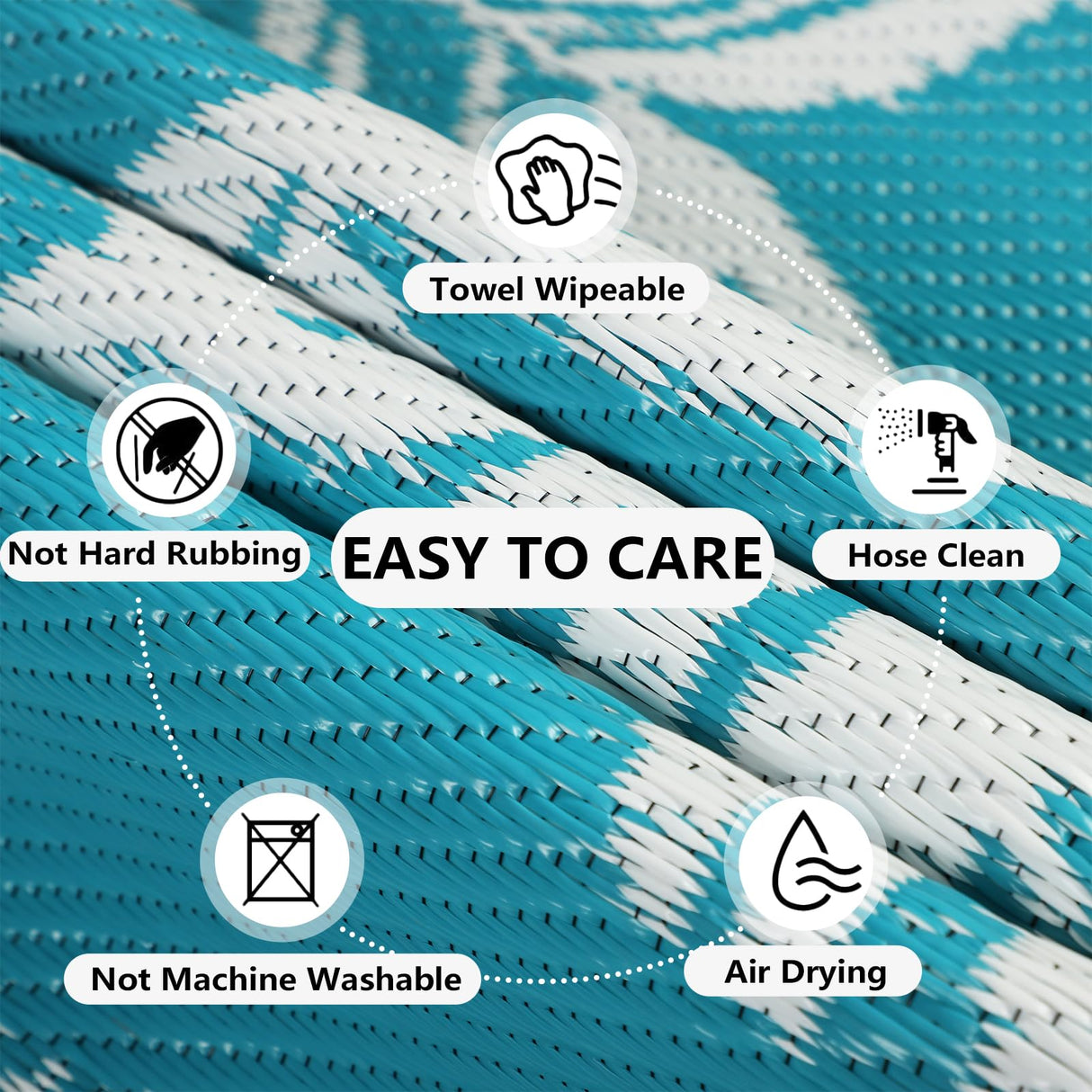 Outdoor Reversible Rug Waterproof Outdoor Patio Rug Plastic Large Floor Mat Lightweight Indoor Outdoor Rug Carpet Plastic Straw Rug for Camping Deck RV Backyard Picnic (Teal) 150x245cm