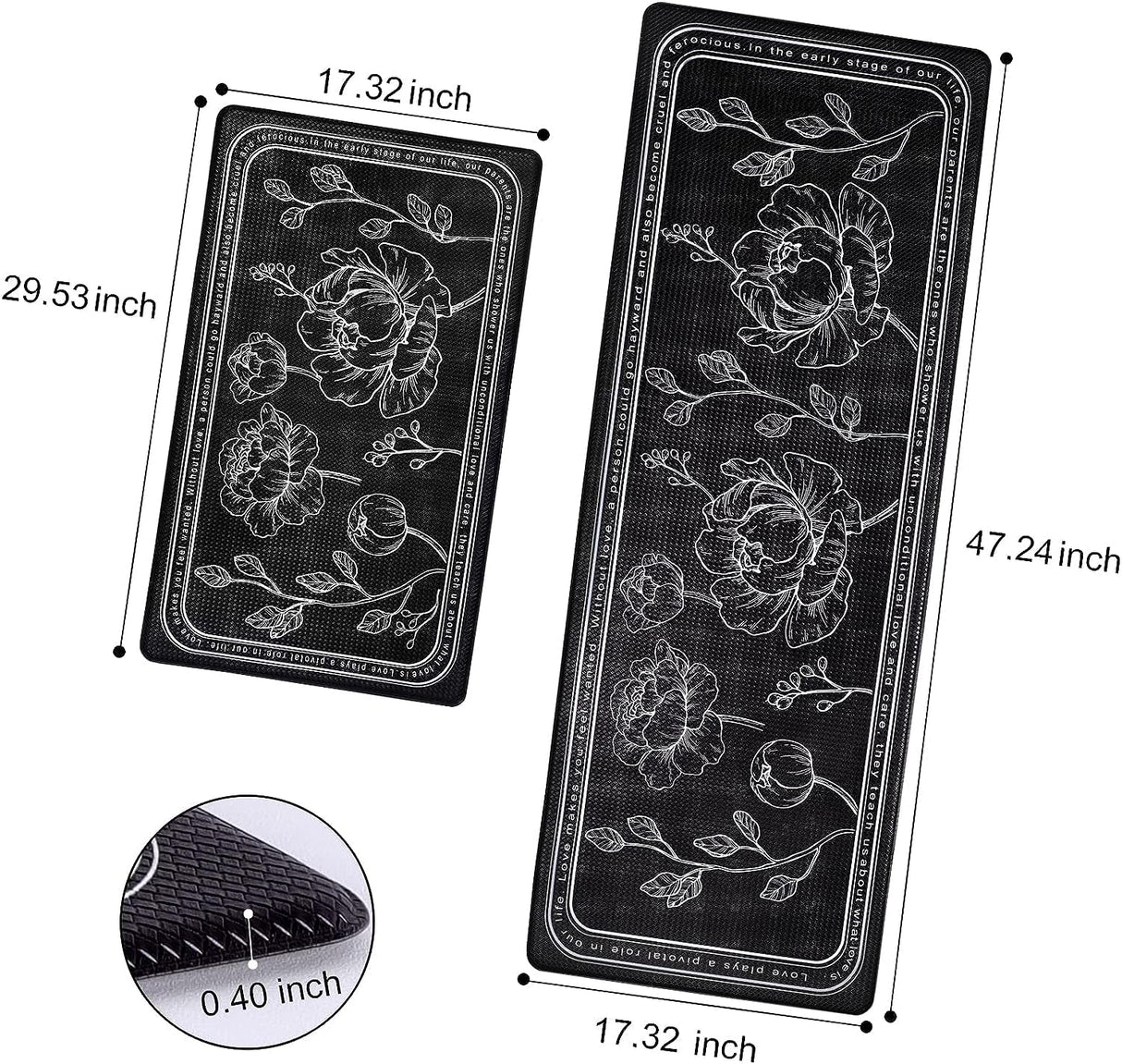 Kitchen Mat 2PCS, Cushioned Kitchen Mats for Floor, Anti-Fatigue Mat Waterproof Kitchen Rug Set of 2 Non-Skid Comfort Standing Mat for Kitchen, Office, Sink, Laundry, 17"x29"+17"x47"