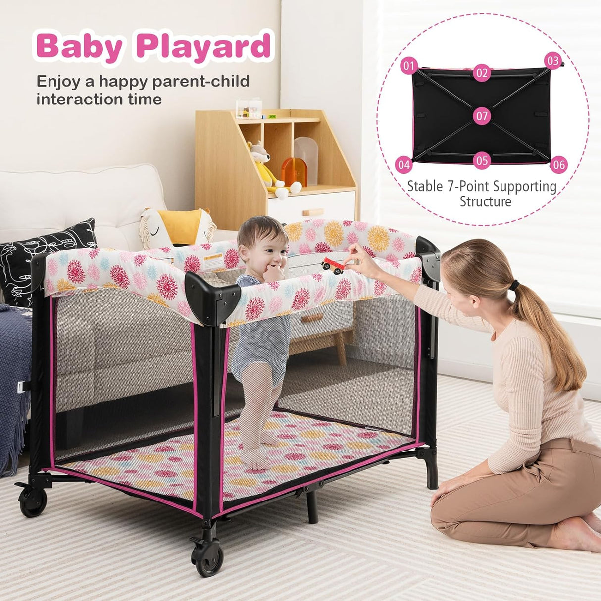4-IN-1 Portable Travel Cot Portacot Baby Co Sleeper Bedside Bassinet Folding