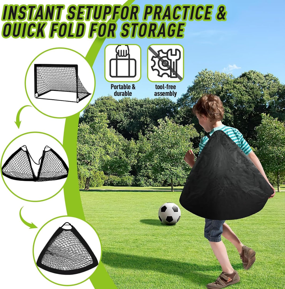 Soccer Goals with Portable Bag, Soccer Nets for Backyard with 10 Cones, Kids Soccer Goals, Soccer Training Equipment for Kids, Youth Games, Sports, Fit for Family Game Play
