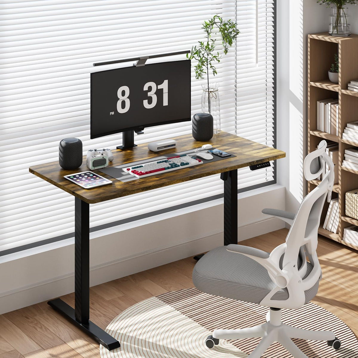 Electric Standing Desk, Height Adjustable Standing Compute Desk with Splice Board, 3 Memory Height Settings Ergonomic Home Office Desk (Rustic Brown)