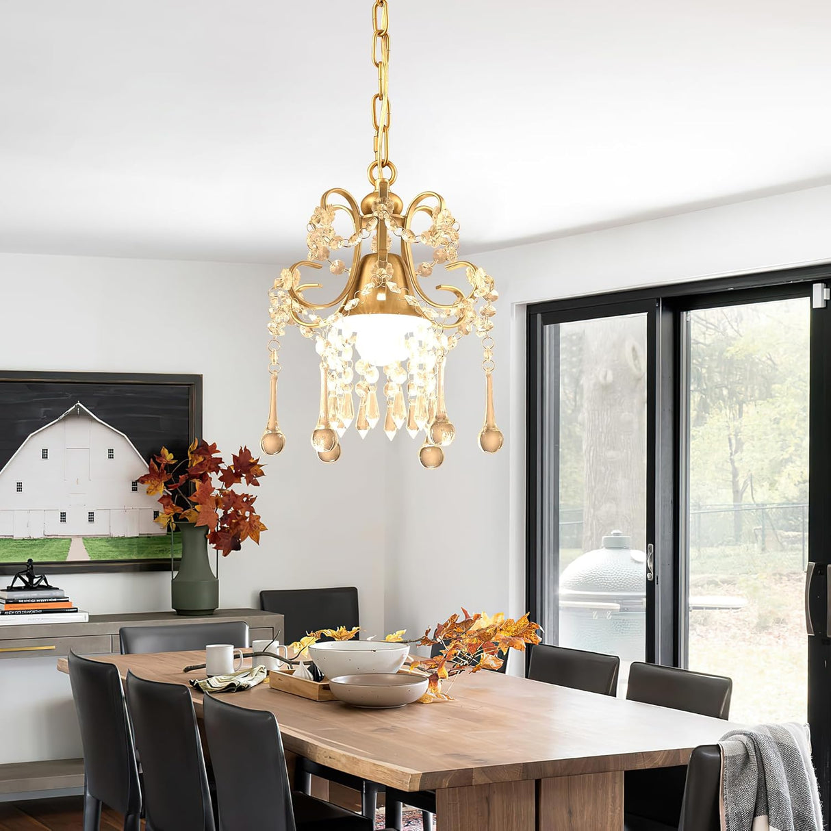 Jiinoo Mini Crystal Chandeliers, Luxury K9 Clear Hanging Crystal Chandelier Light, Pendant Light Ceiling Fixtures for Staircase Hallway Entryway Dining Room Office Porch Foyer Closet Kitchen