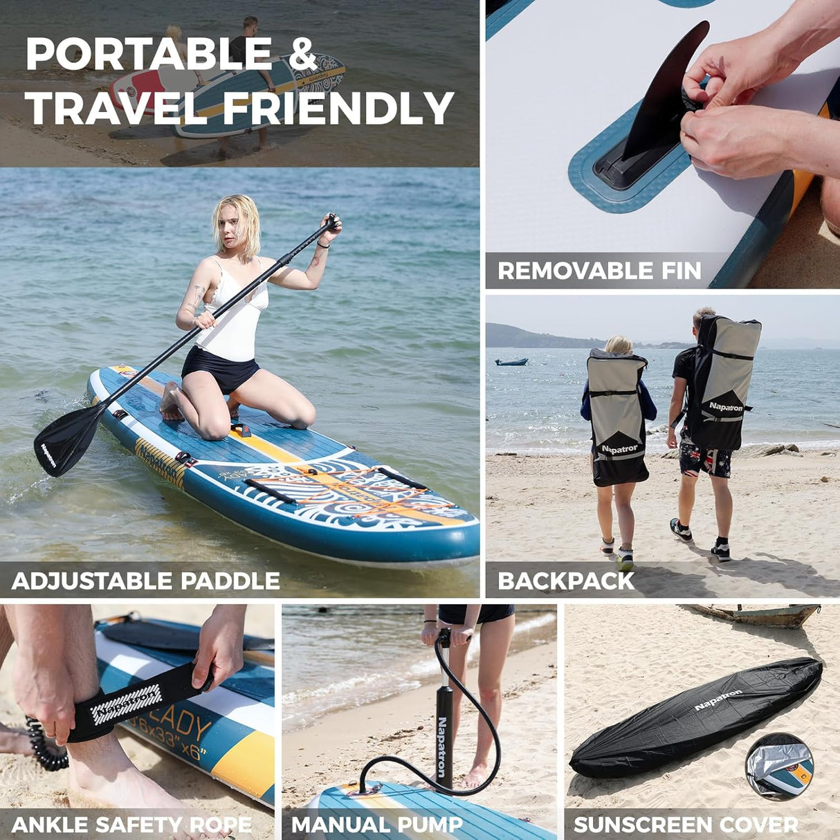 10'6 Inflatable Stand Up Paddle Boards, 33'' Widened Design Sup Paddle Board, Premium Paddle Fishing Board with Accessories, Sunscreen Cover, Fast Pump, Suitable for Youth and Adults