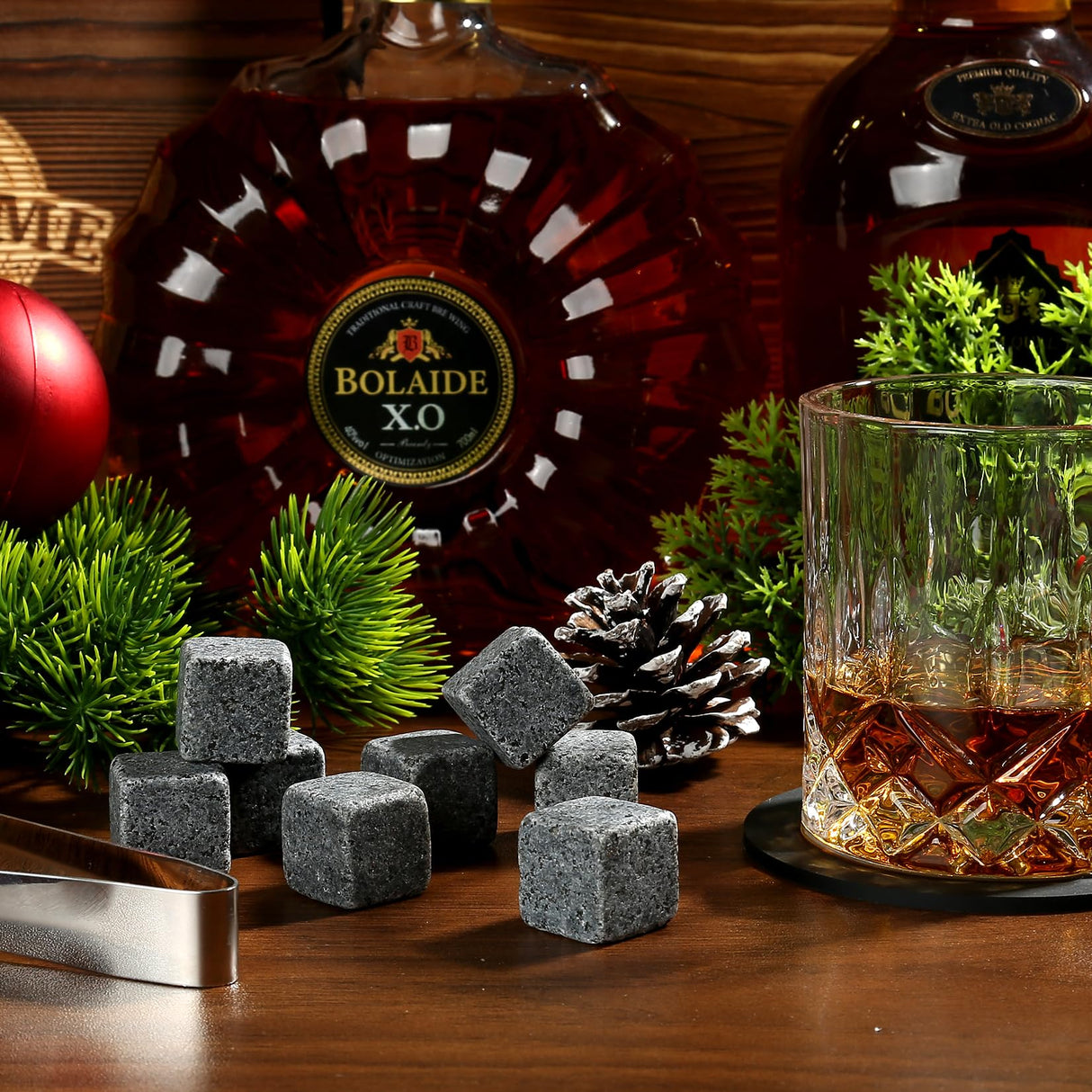 Whisky Glass Gift Set, Whisky Stones, Whisky Gift Sets for Men, 8 Whisky Stones, 2 Crystal Whisky Glasses, Wooden Box Gift, Birthday Gifts for Men, Dad, Husband, Valentine's Day/Father's Day