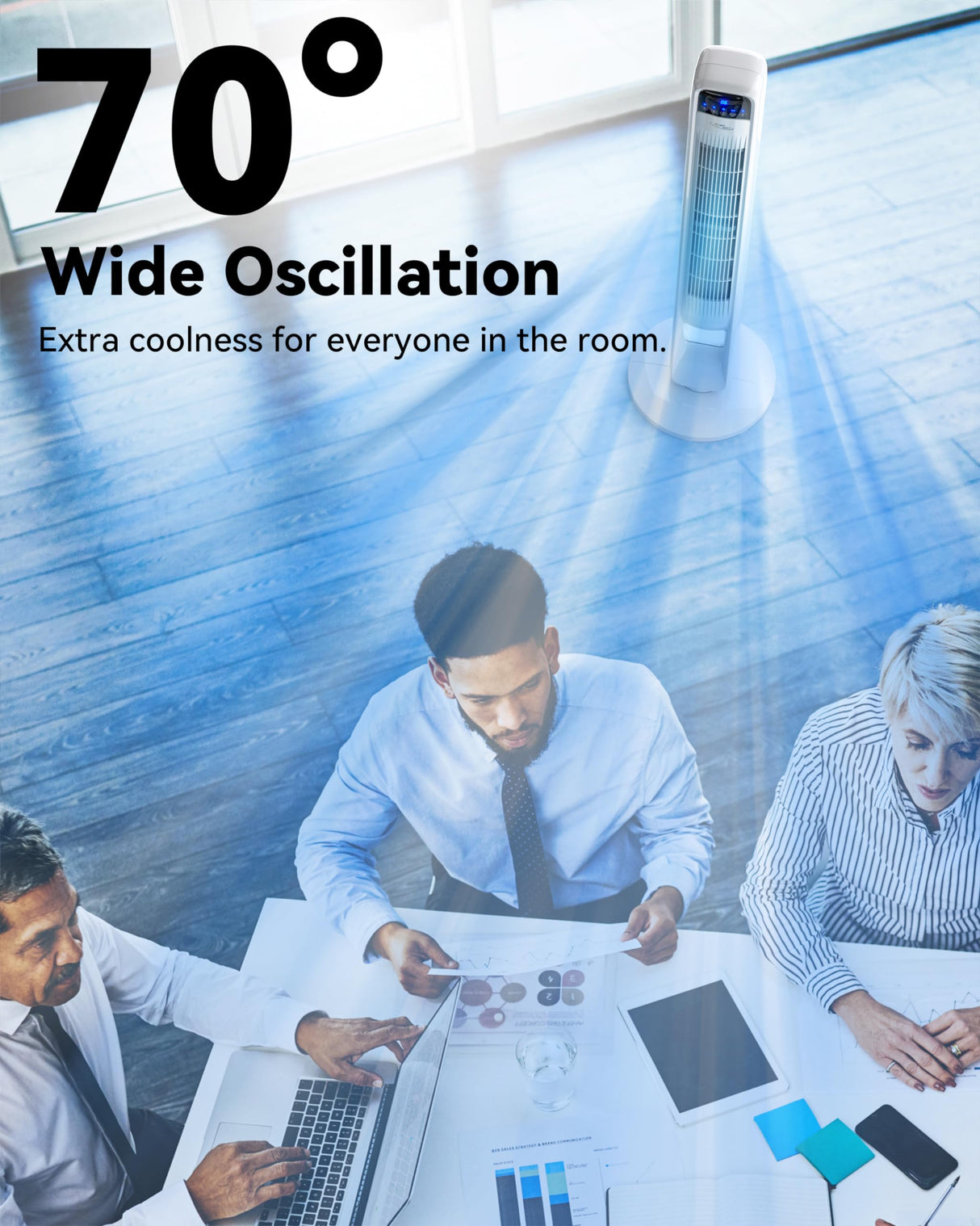 Billord Pedestal Tower Fan for Bedroom - Bladeless Oscillating Fans with 3 Fan Speed & 3 Wind Modes Portable Fans, Standing Fan 12H Timer, Tower Fan 70 Degree, Oscillating for Home