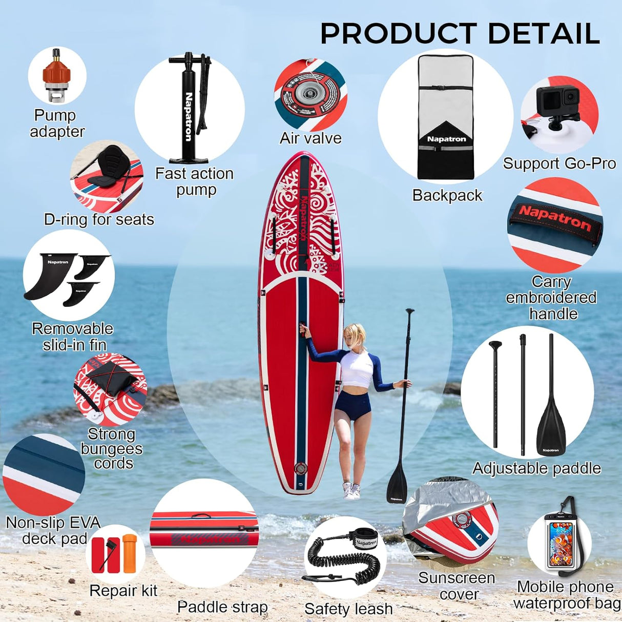 10'6 Inflatable Stand Up Paddle Boards, 33'' Widened Design Sup Paddle Board, Premium Paddle Fishing Board with Accessories, Sunscreen Cover, Fast Pump, Suitable for Youth and Adults