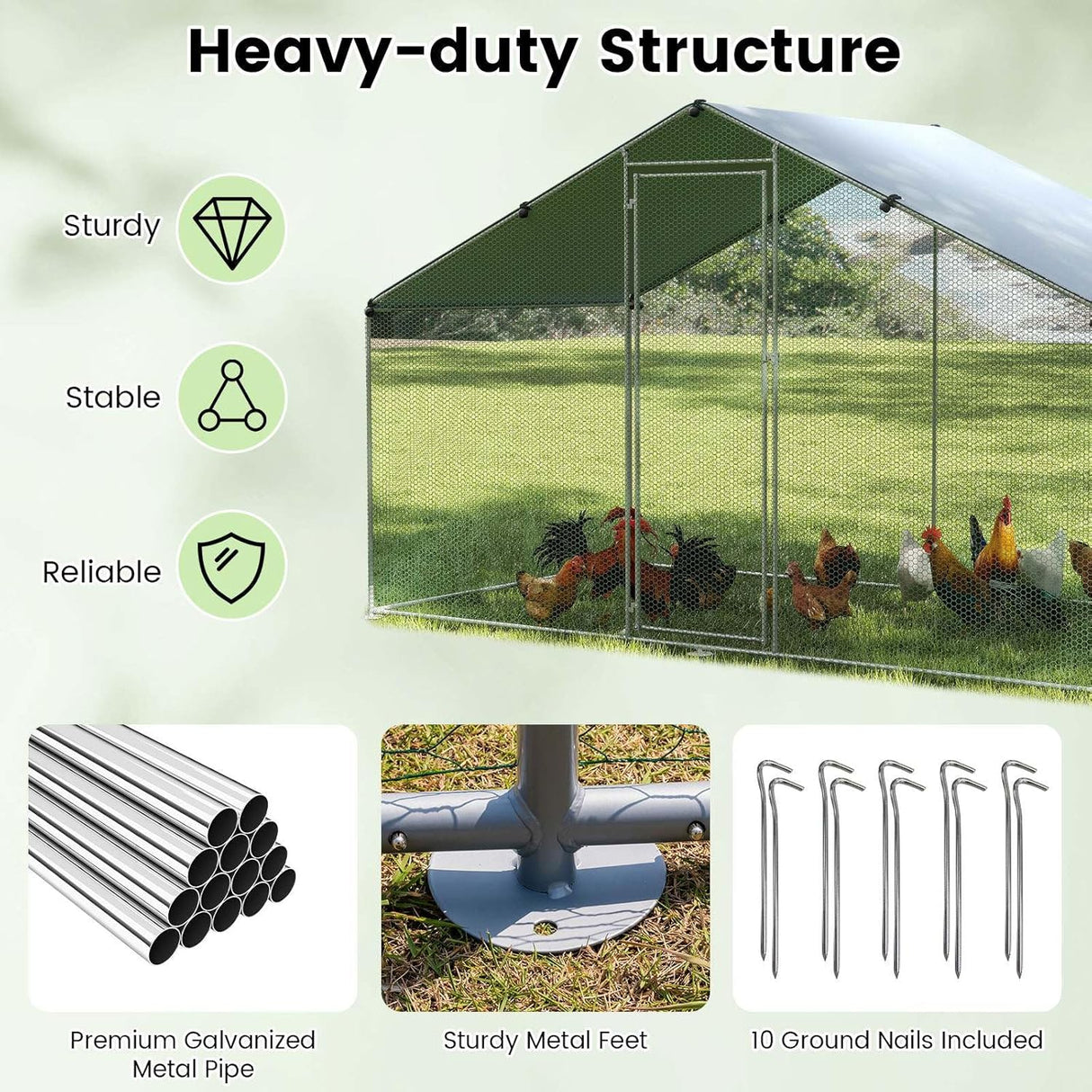 Costway Large Chicken Coop, Walk-in Poultry Cage w/Oxford Canopy, Hexagonal Mesh Net, Lockable Door & Ground Stakes, Spire-Shaped Pet House for Duck, Goose, Rabbit (310 x 170 x 190 cm (L x W x H))