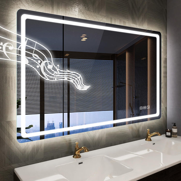 700 x 1000MM LED Bathroom Mirror with Lights, Wall-Mounted with Bluetooth Speaker, Anti-Fog, 3 Color Temperature, Dimmable Brightness, Tempered Glass, Frontlit & Backlit