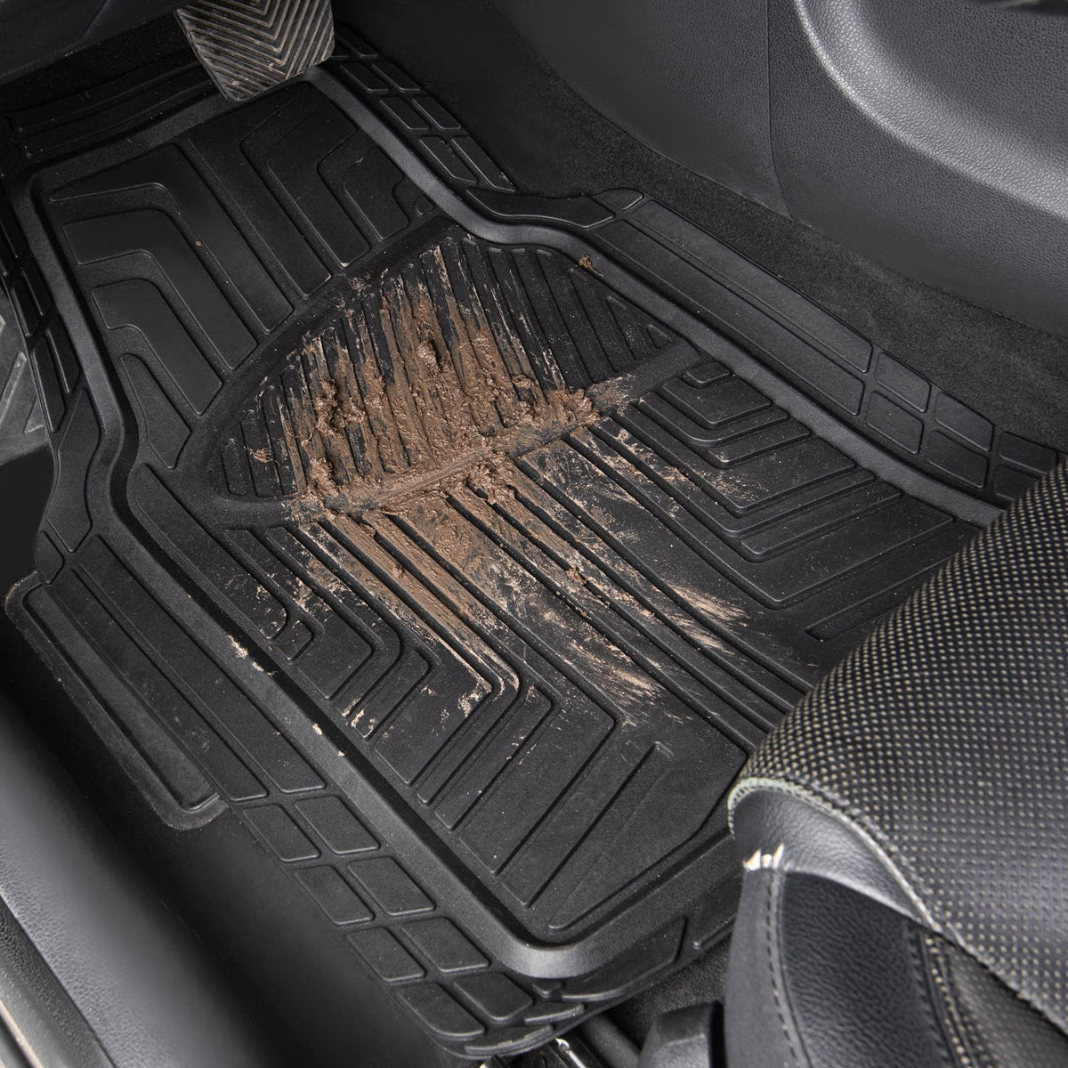 Premium Rubber Floor Mat for Cars, SUVs and Trucks, All Weather Protection, Universal Trim to Fit,Black