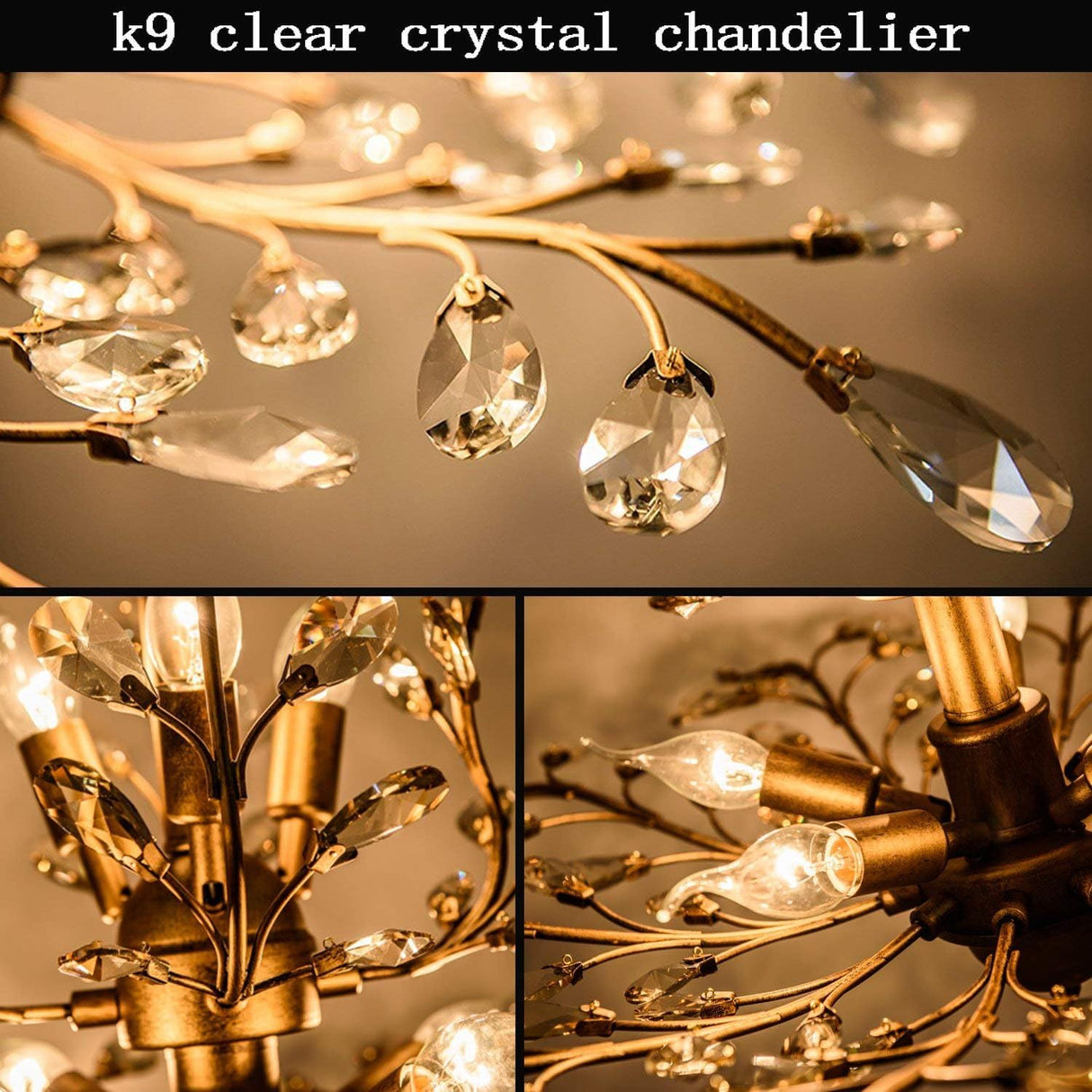Vintage K9 Clear Crystal Chandeliers,Ceiling Lighting,Pendant Lighting Flush Mounted Fixture with 3 Light for Living Room Dinning Room Restaurant Porch Hallway